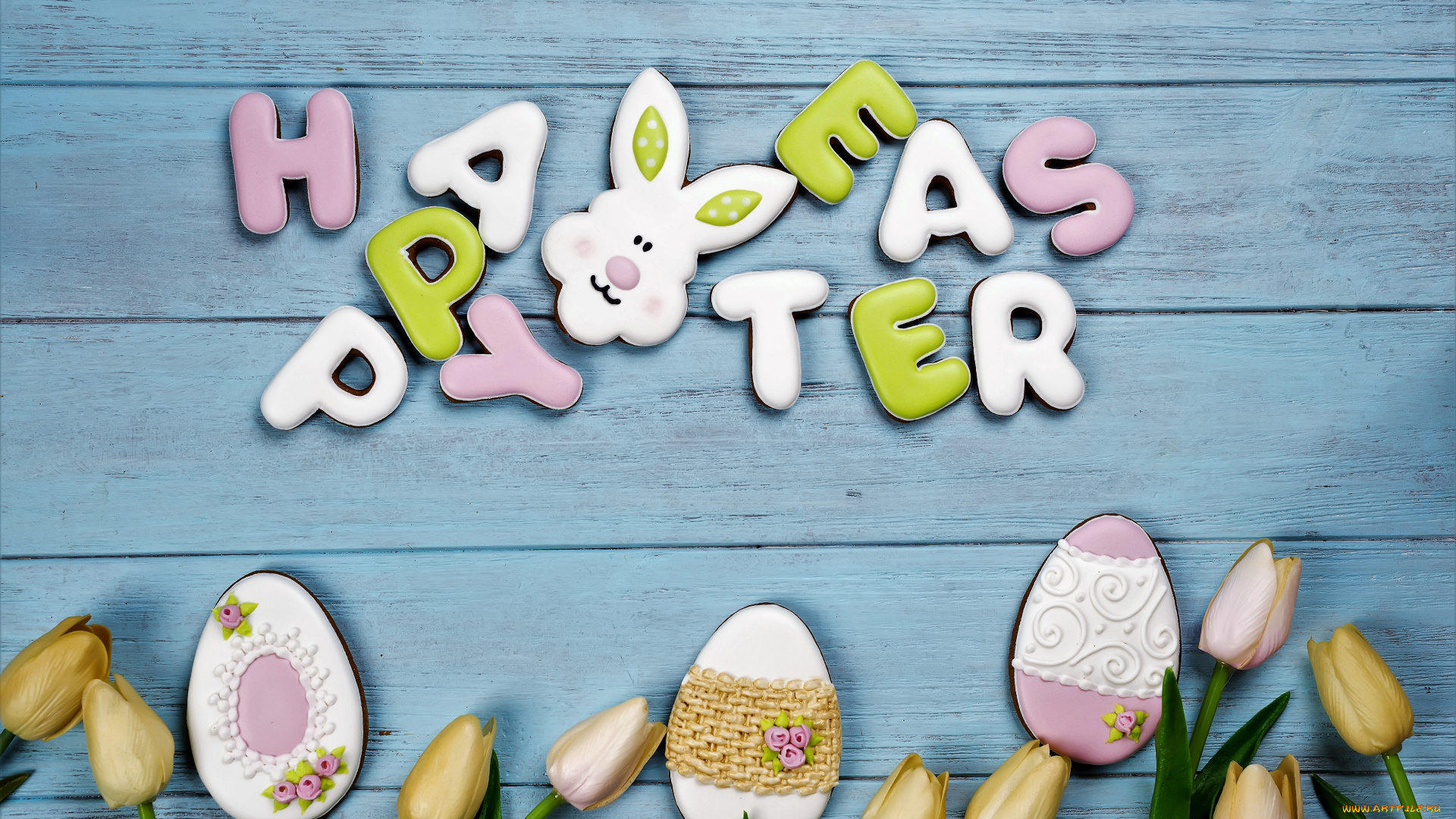 праздничные, пасха, яйца, тюльпаны