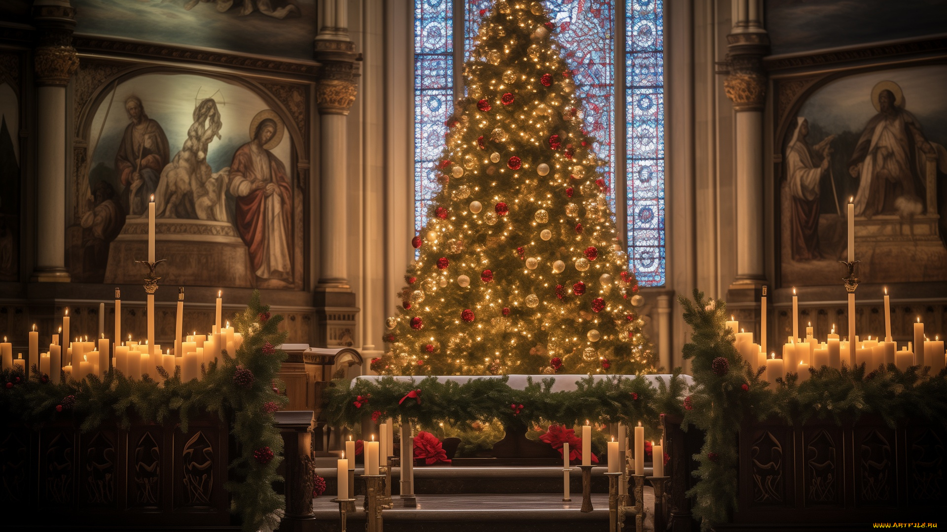 интерьер, убранство, , роспись, храма, костел, рождественское