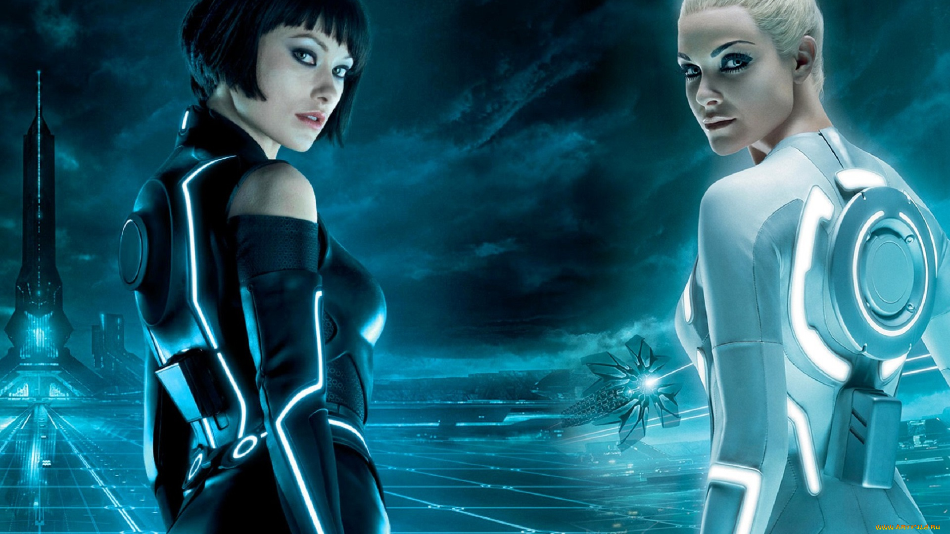 кино, фильмы, tron, legacy, девушки, костюмы, башня, поле, графика