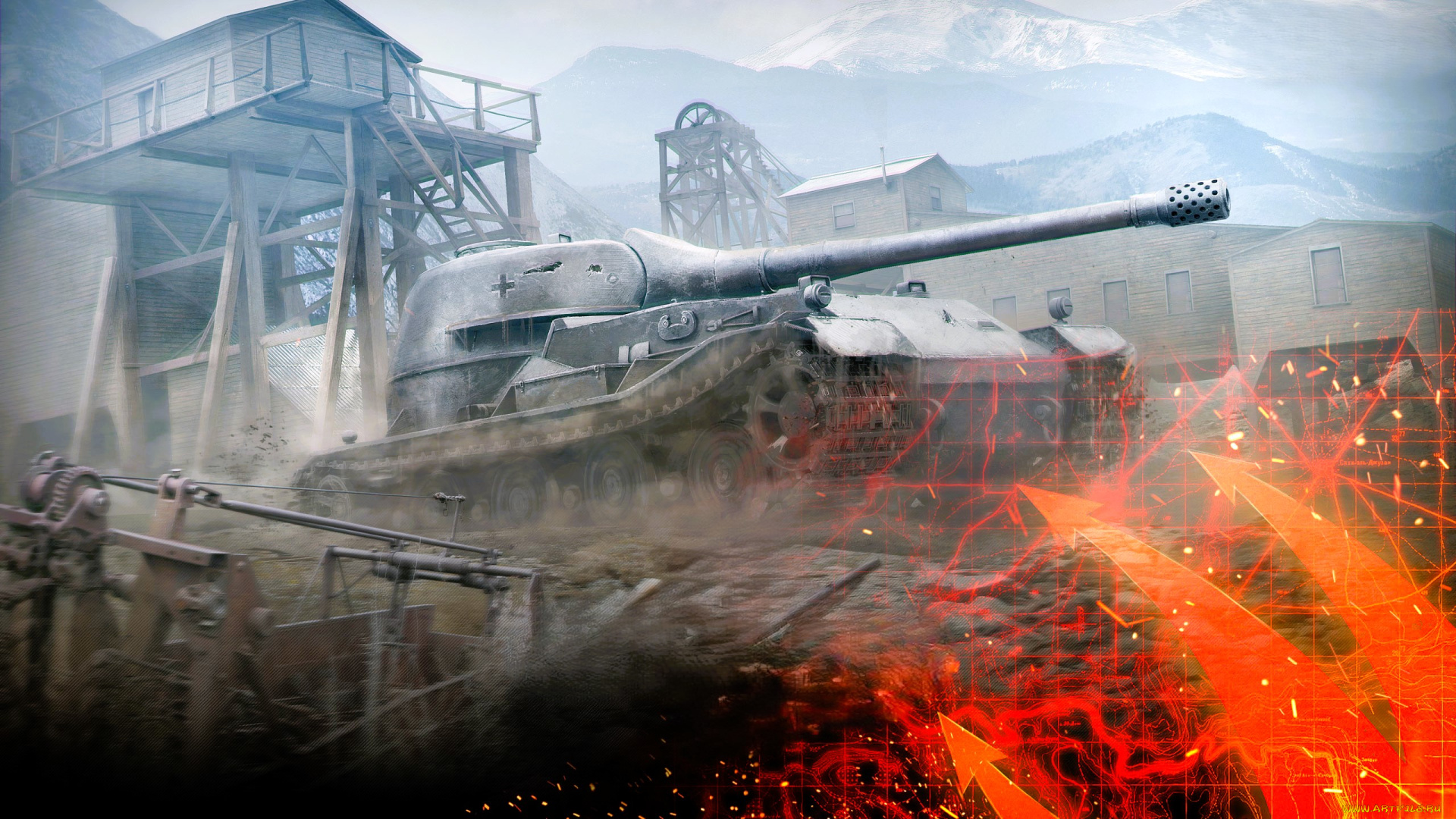 видео, игры, world, of, tanks, танк, огонь, шахта, здания