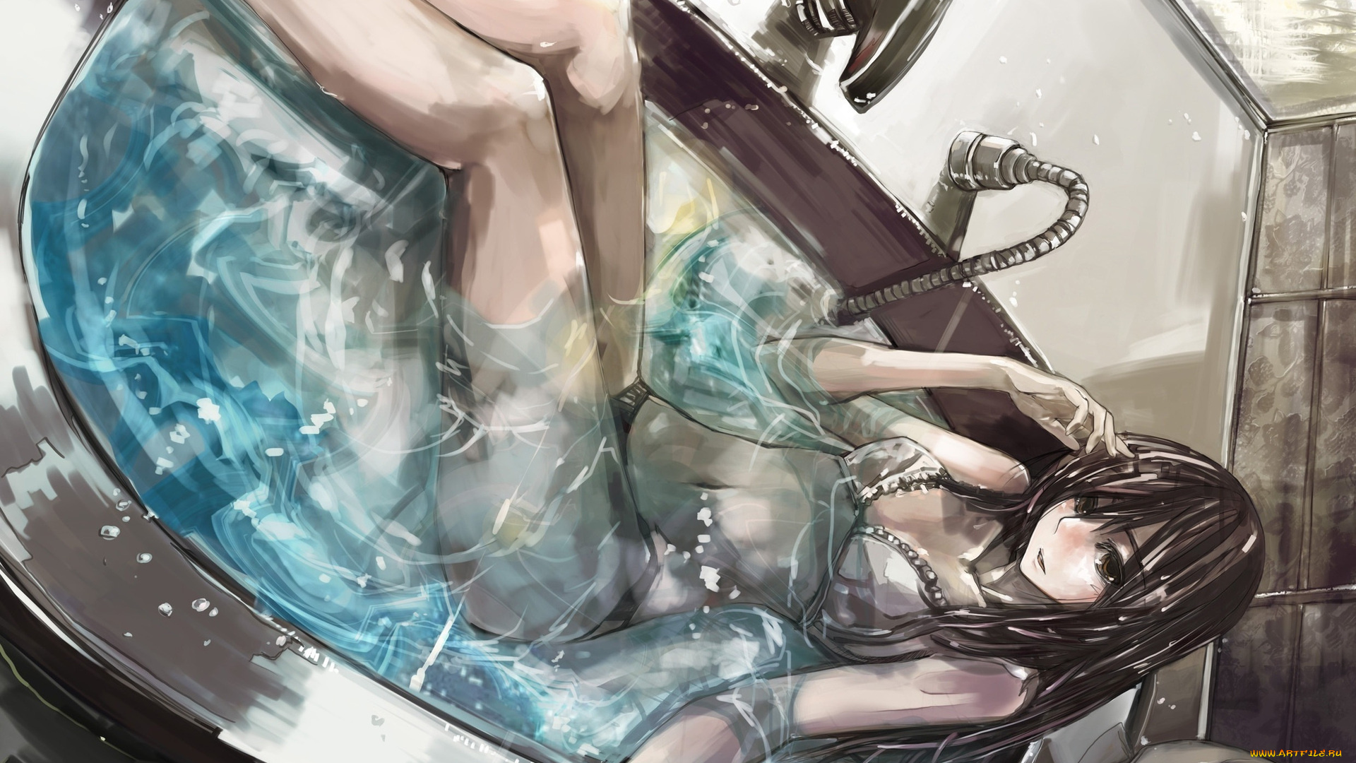 аниме, *unknown, другое, девушка, вода, ванна