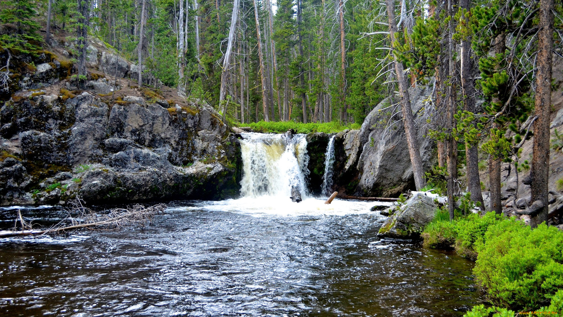 природа, водопады, кремовый, река, вода, берег