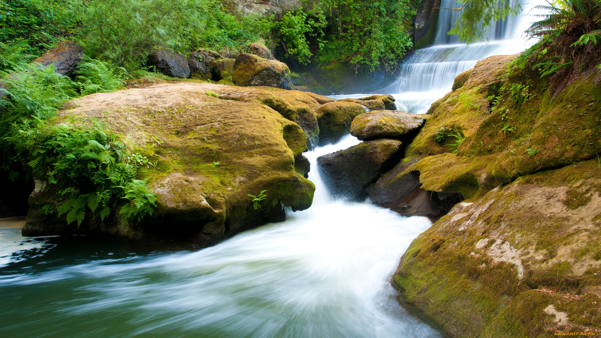 природа, водопады, вода, поток, течение