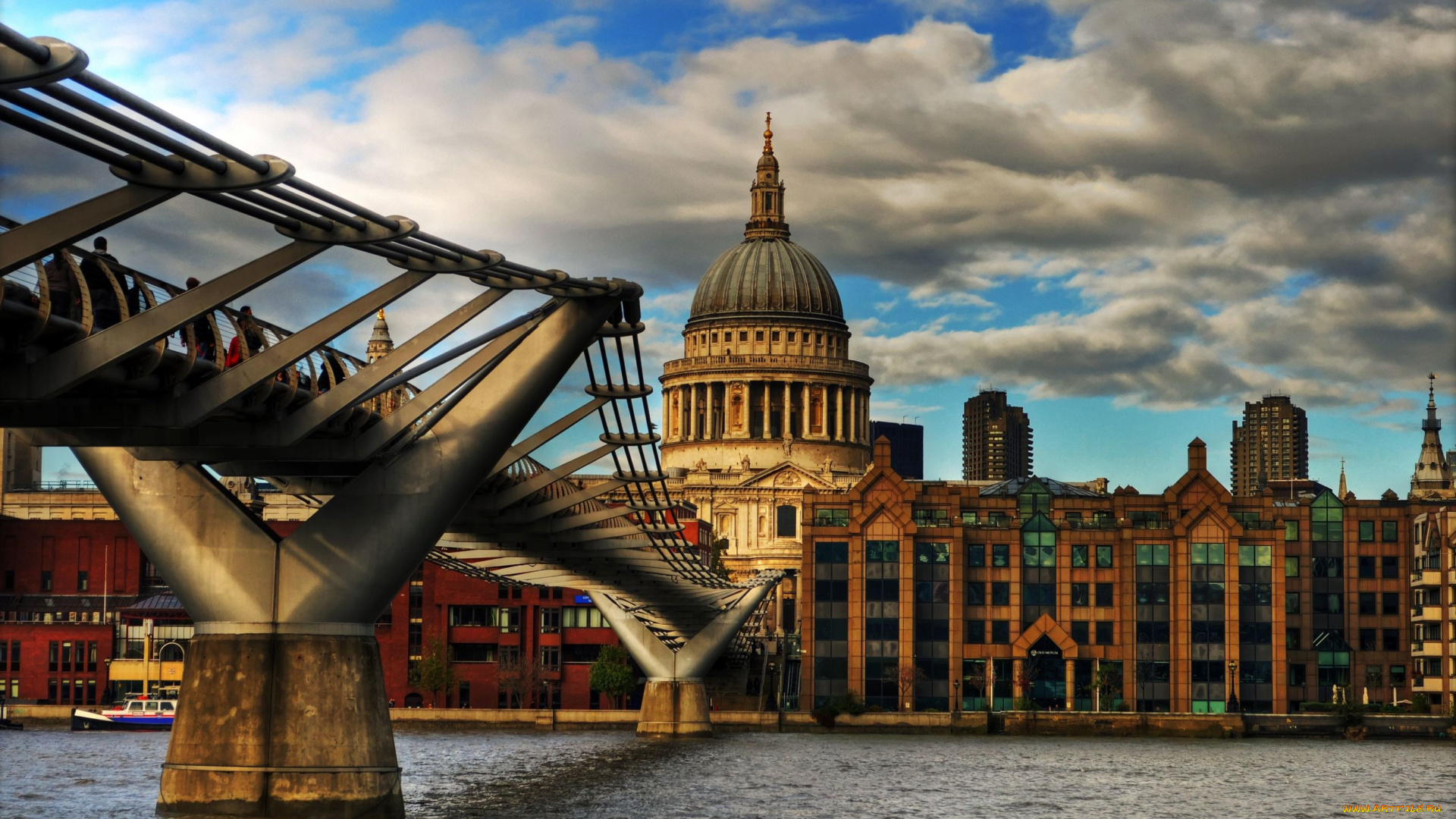 st, pauls, cathedral, города, лондон, великобритания, собор, мост, облака, london, здания, река, england