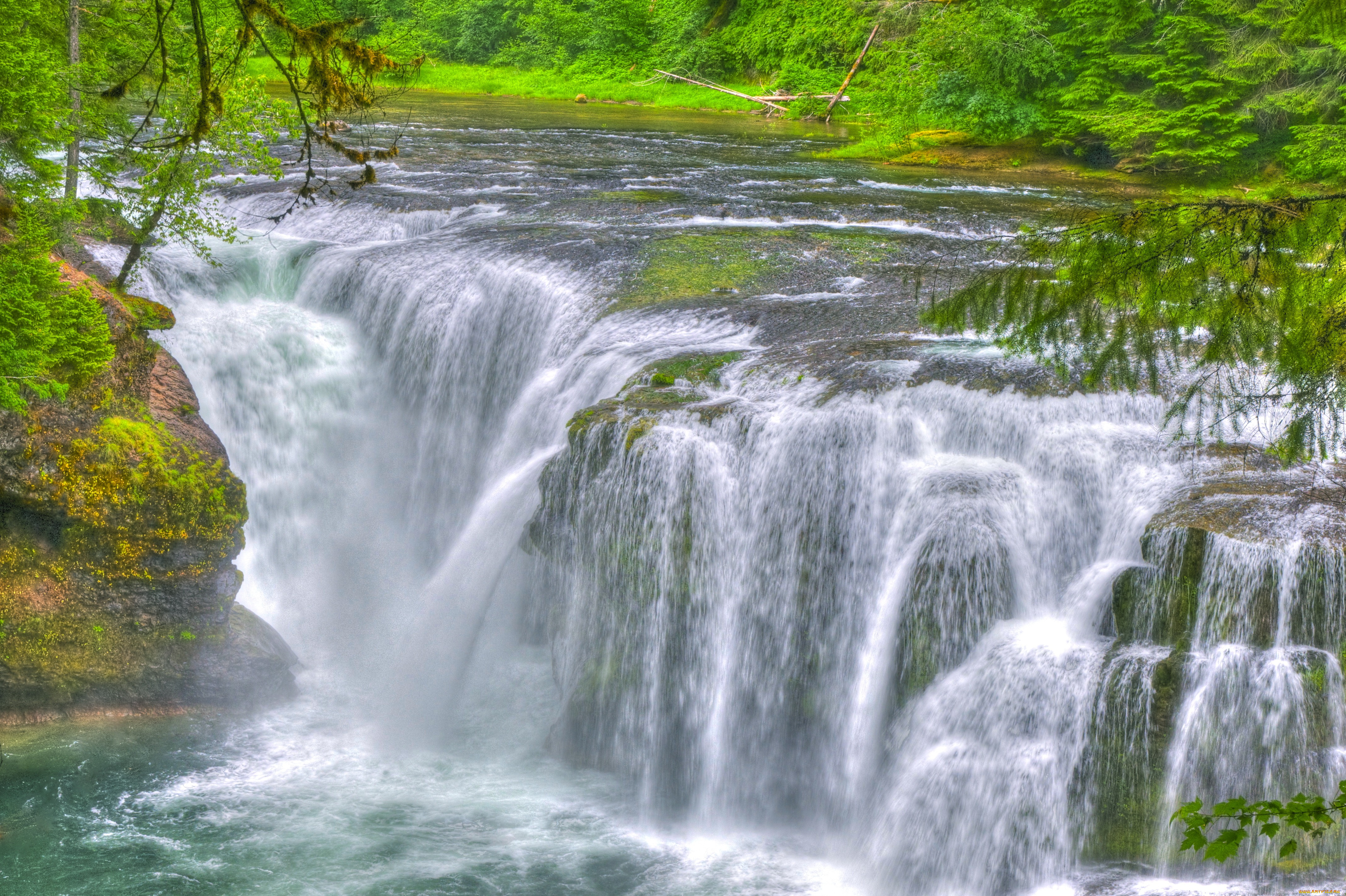 природа, водопады, вода, поток, течение