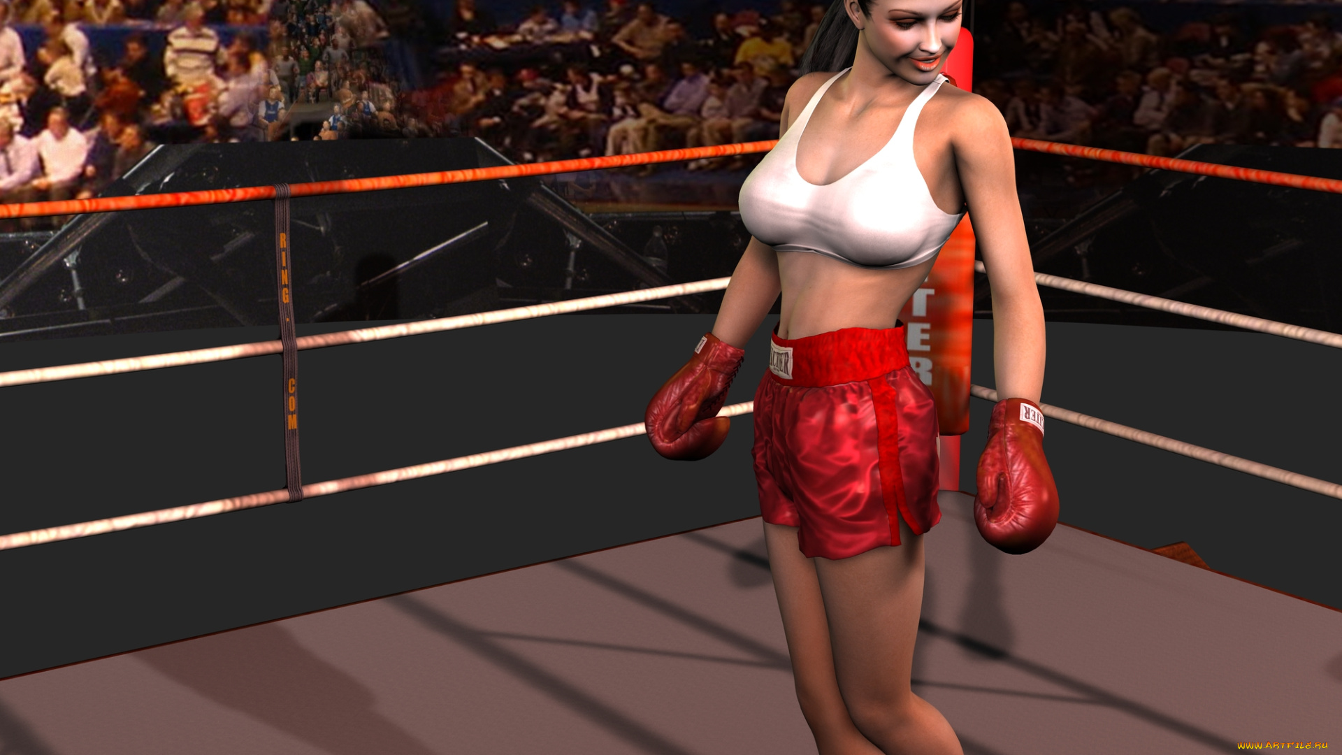 3д, графика, people, люди, перчатки, ринг, девушка