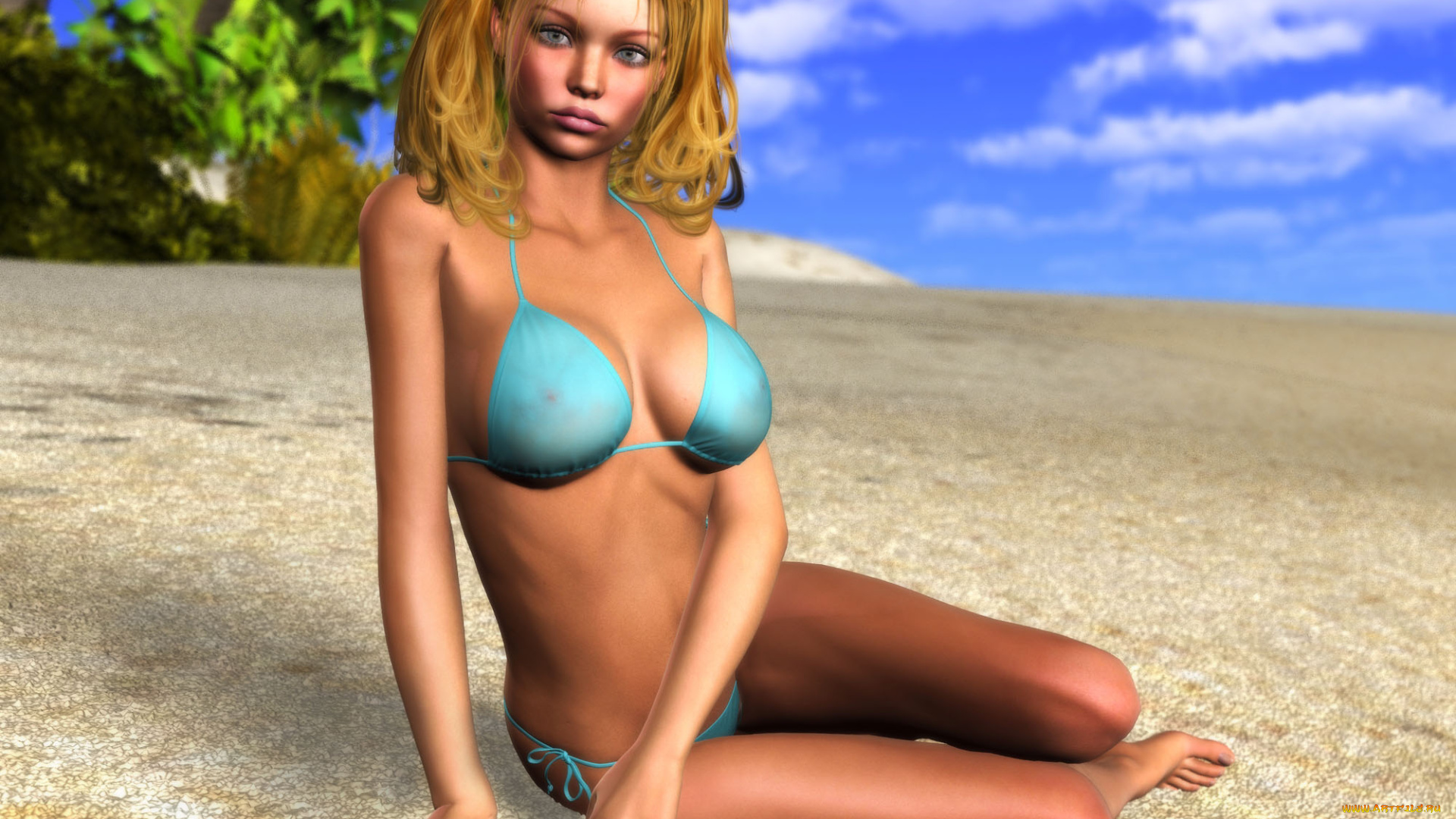 3д, графика, people, люди, пляж, девушка