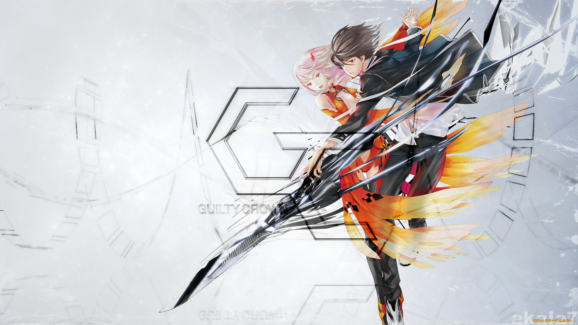 аниме, guilty, crown, мальчик, графика, девушка