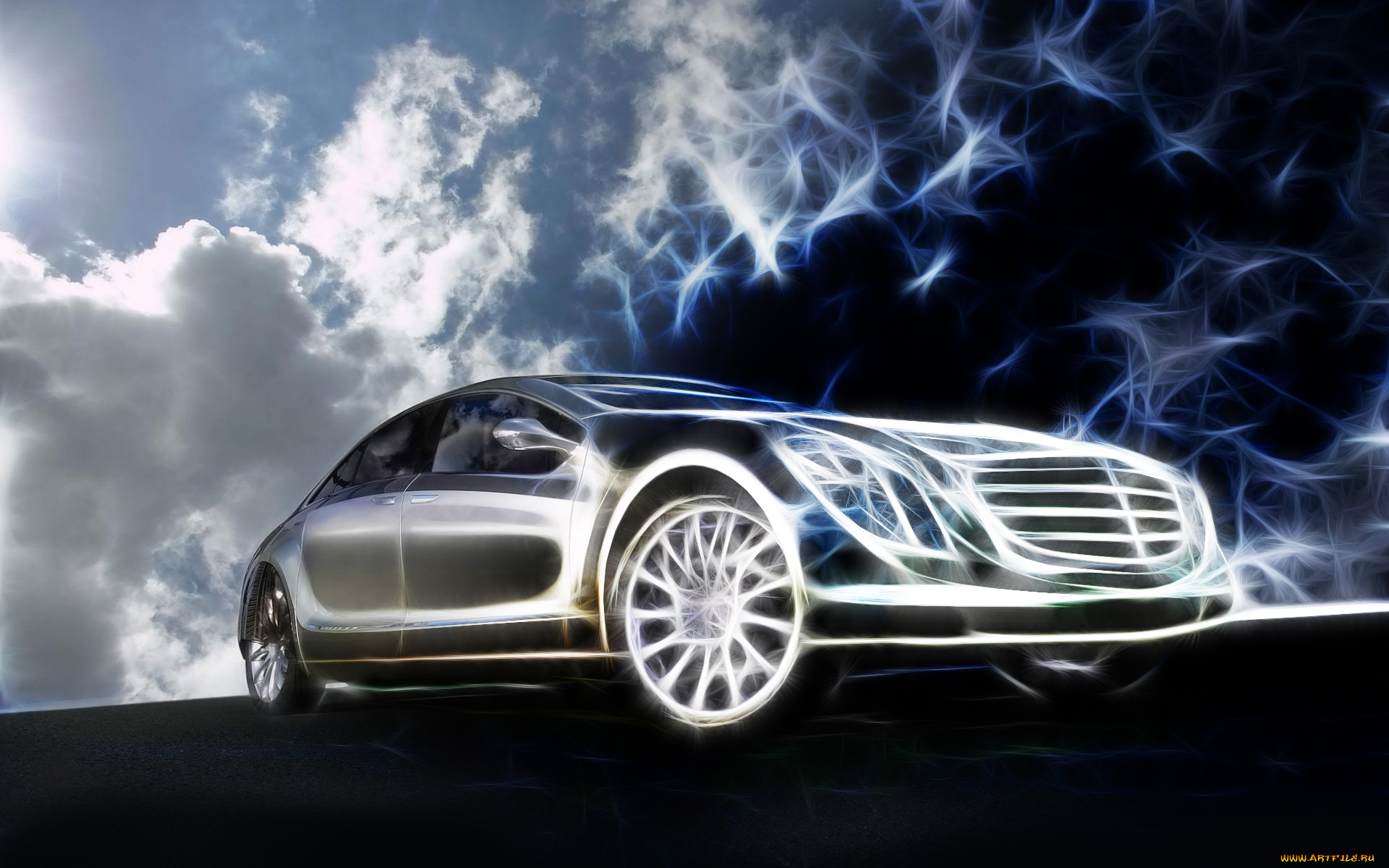 автомобили, 3д, фрактал, автомобиль