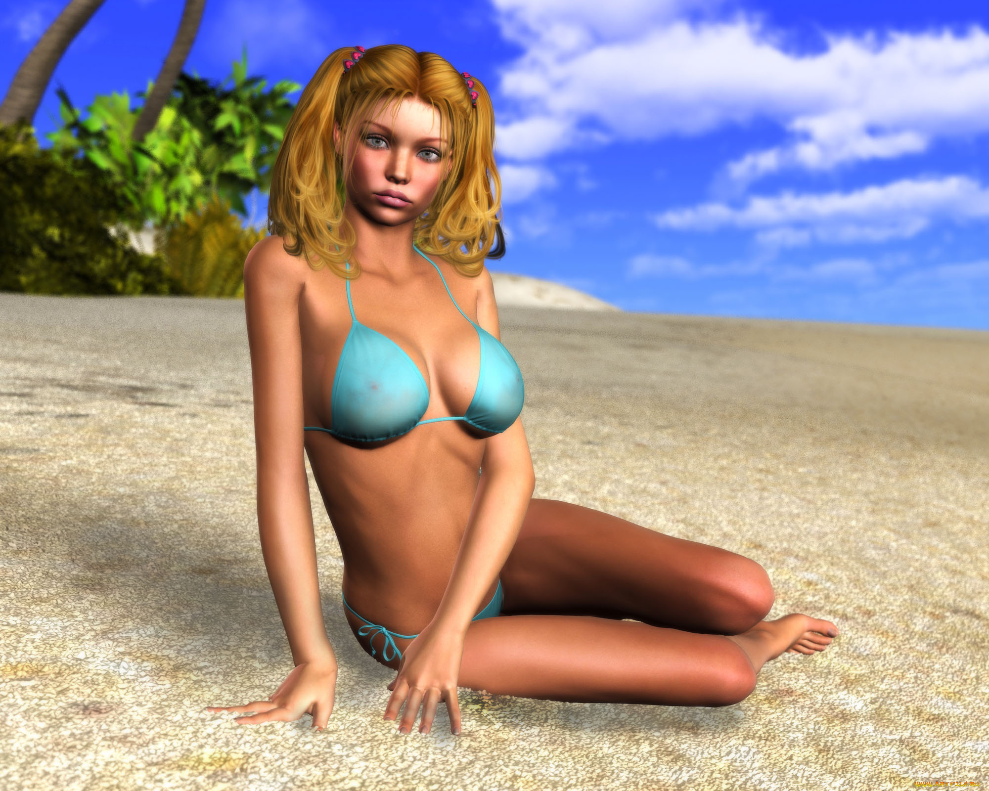 3д, графика, people, люди, пляж, девушка