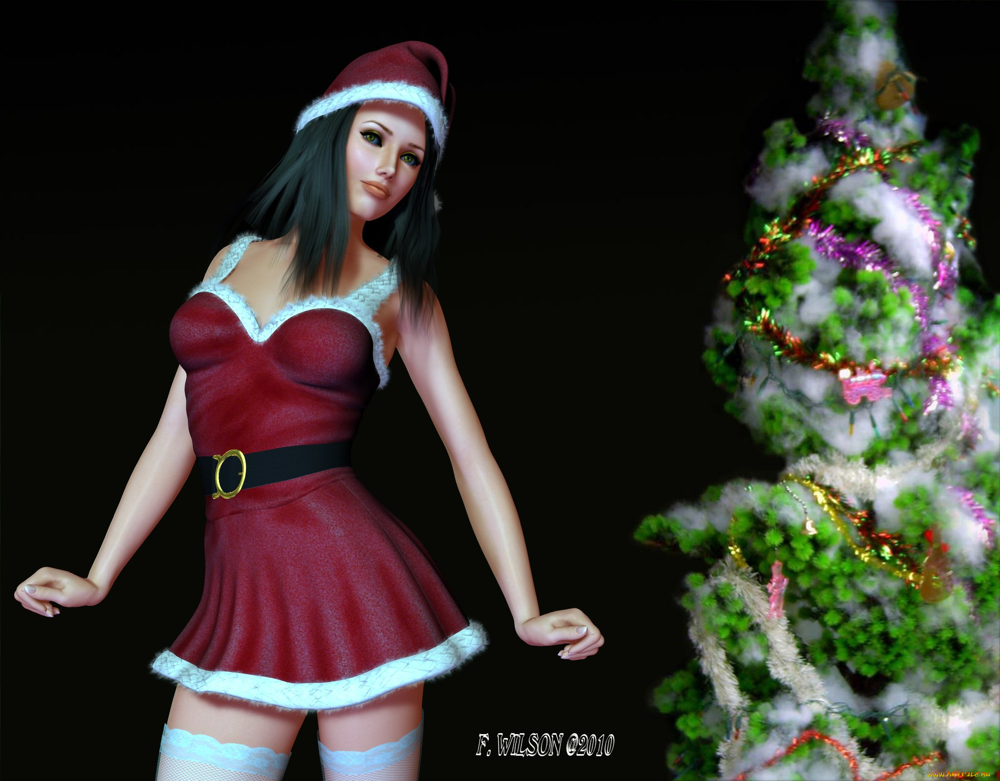 3д, графика, holidays, праздники, девушка, ель