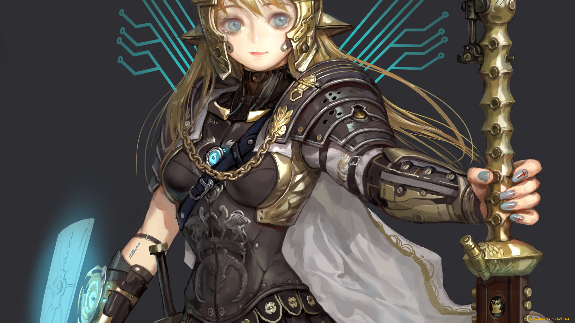 аниме, -weapon, , blood, &, technology, воин, меч, девушка