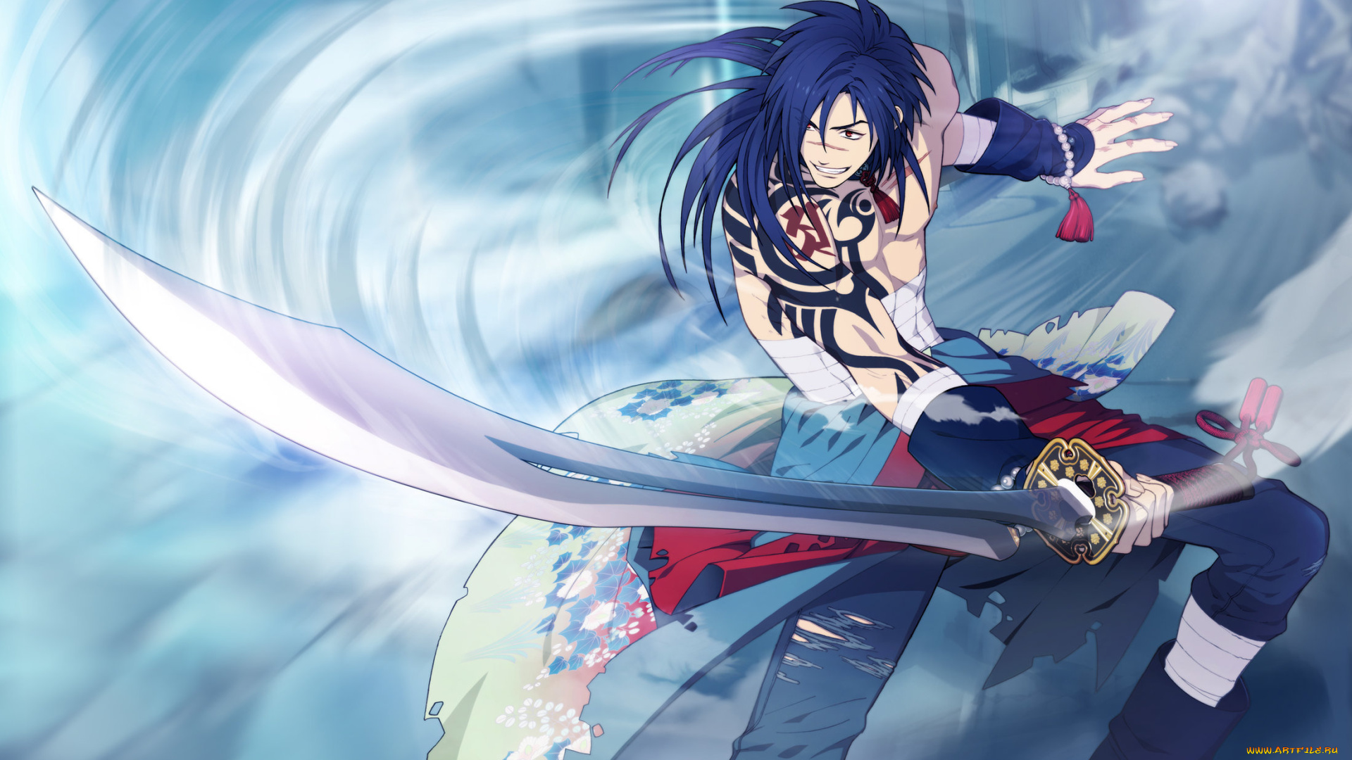 аниме, dramatical, murder, тату, меч, парень