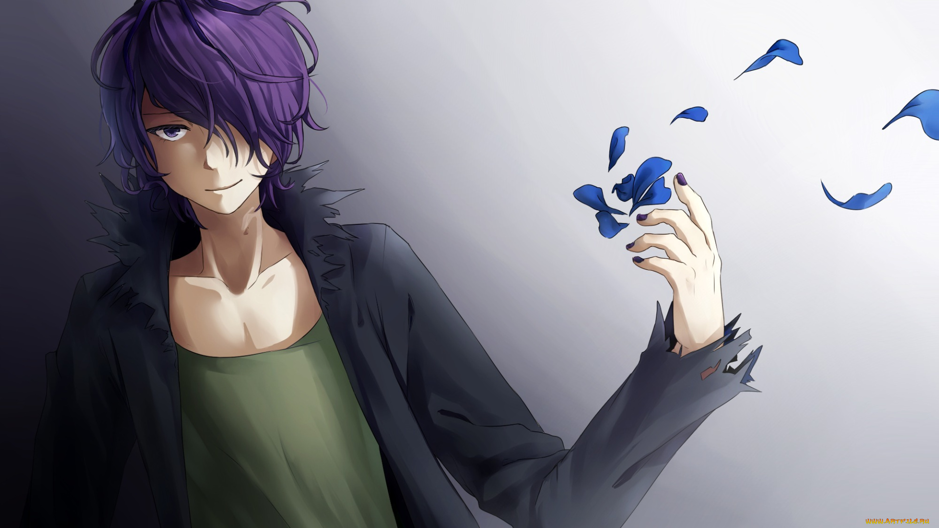 аниме, ib, лепестки, фон, парень, арт