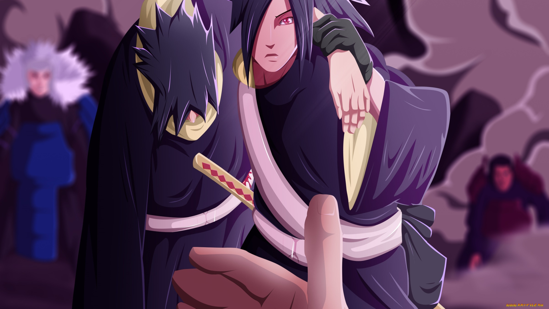 аниме, naruto, парни, учиха, рука, удивление, поддержка