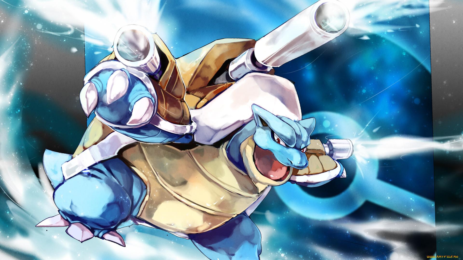 аниме, pokemon, арт, черепаха, бластеры, вода, бластуаз, покемон