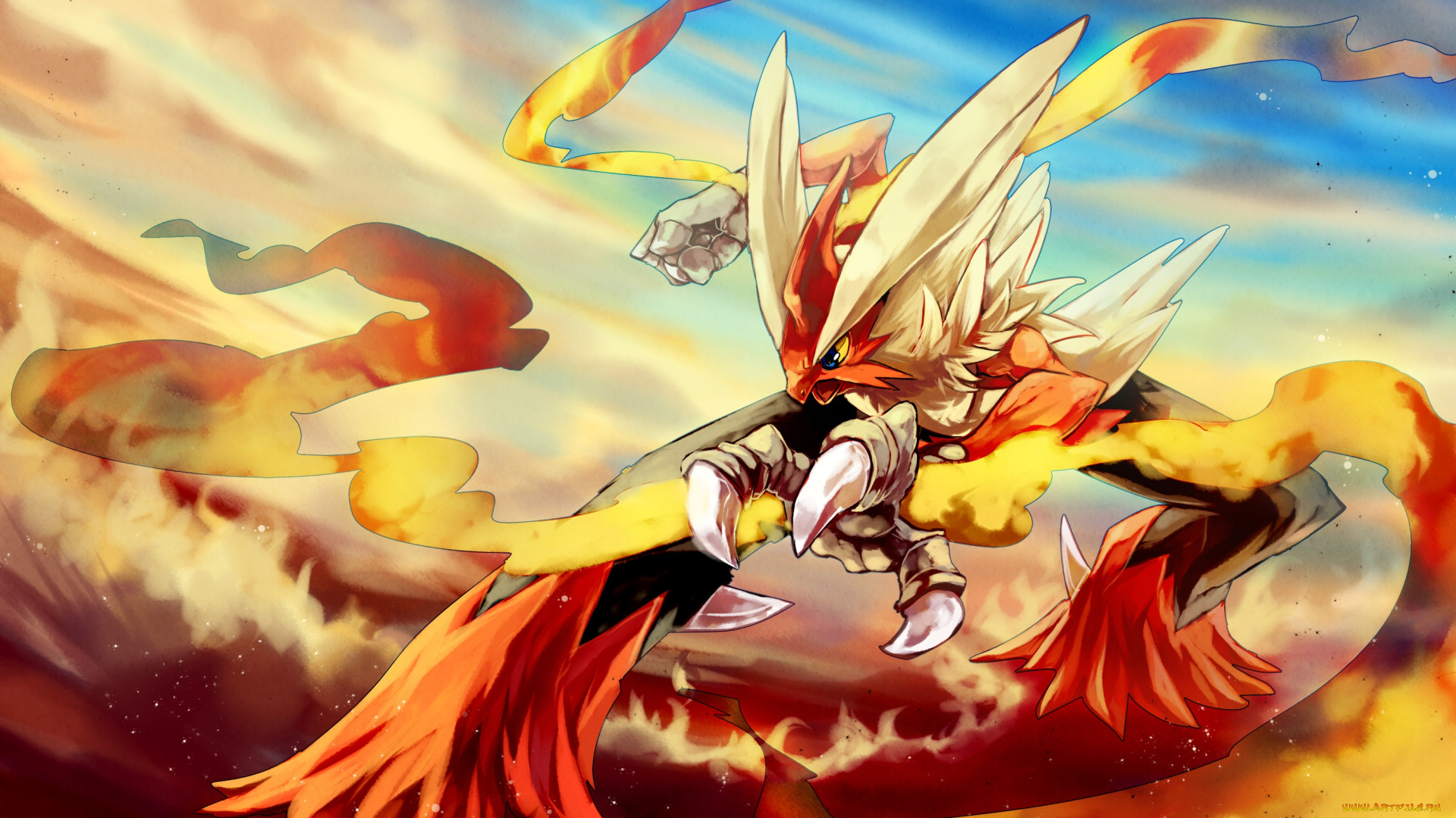 аниме, pokemon, облака, закат, небо, арт, когти, покемон