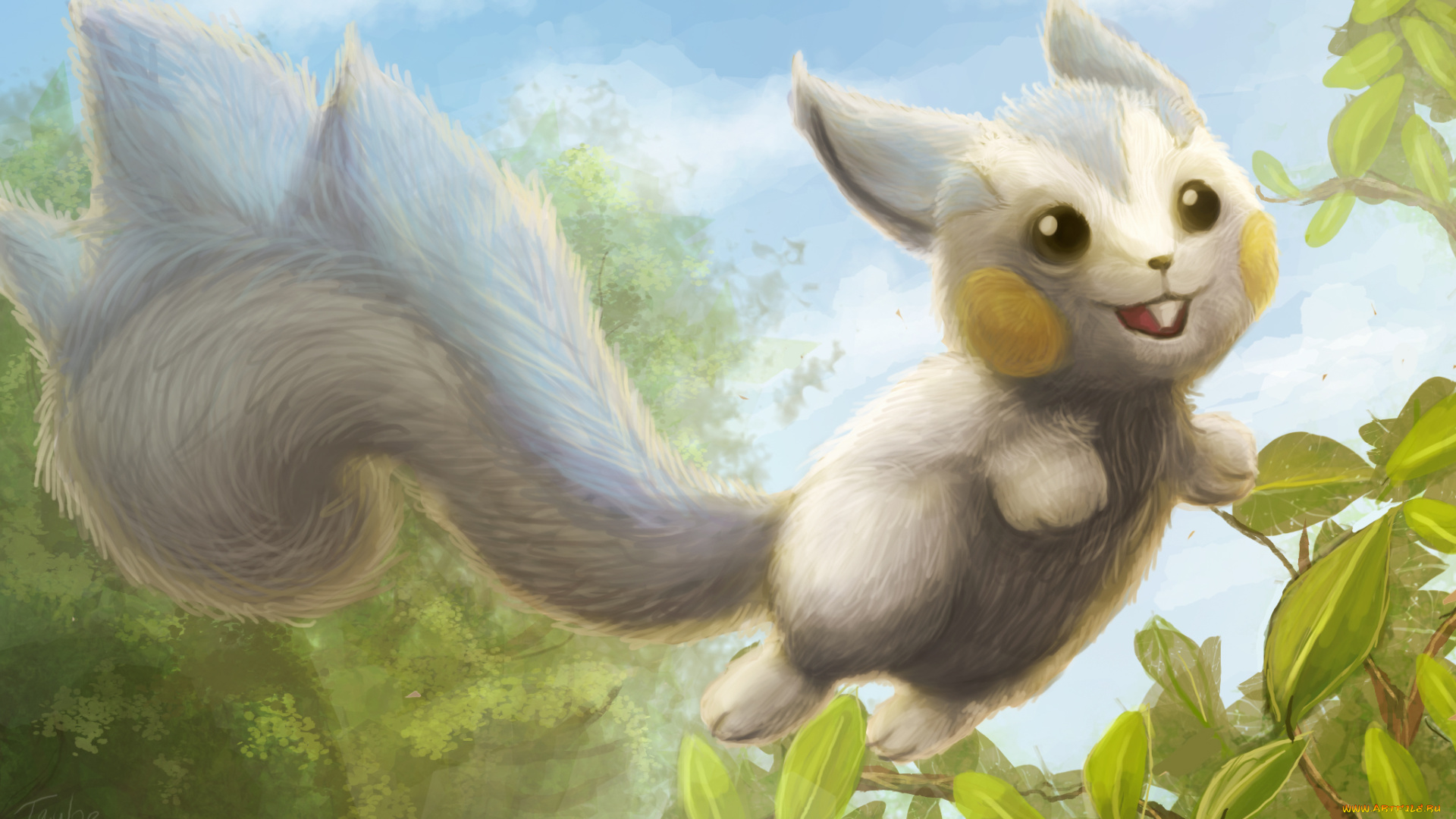 аниме, pokemon, покемон, арт, зверёк, летит, пушистый