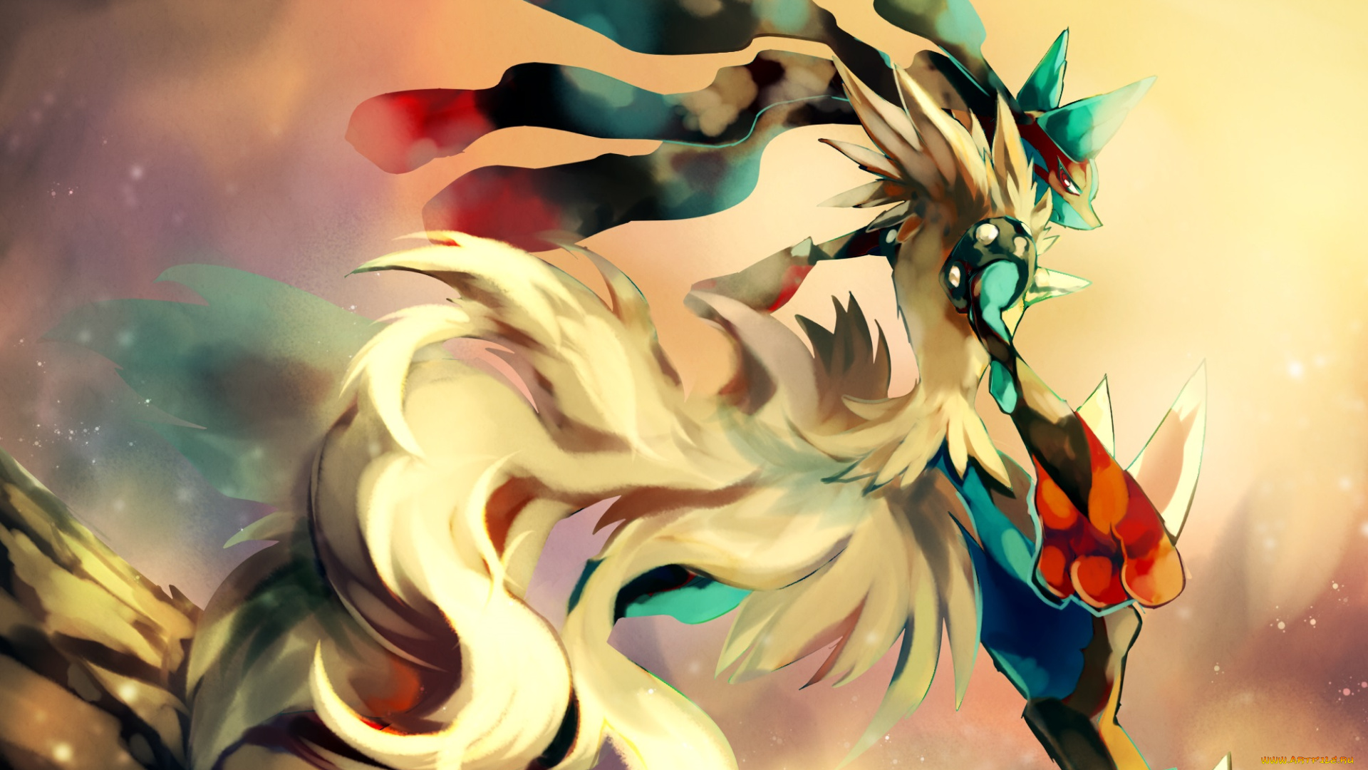 аниме, pokemon, взгляд, арт, покемон, шипы, лапы, стоит, хвост