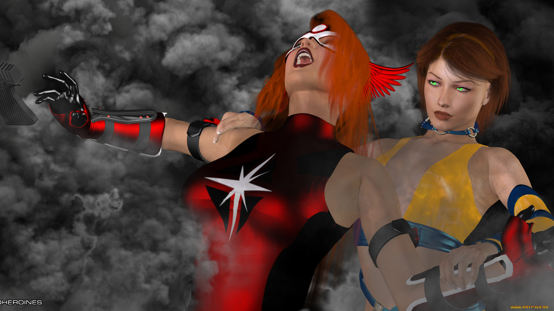 crimson, valkyrie, 3д, графика, fantasy, , фантазия, драка, девушки