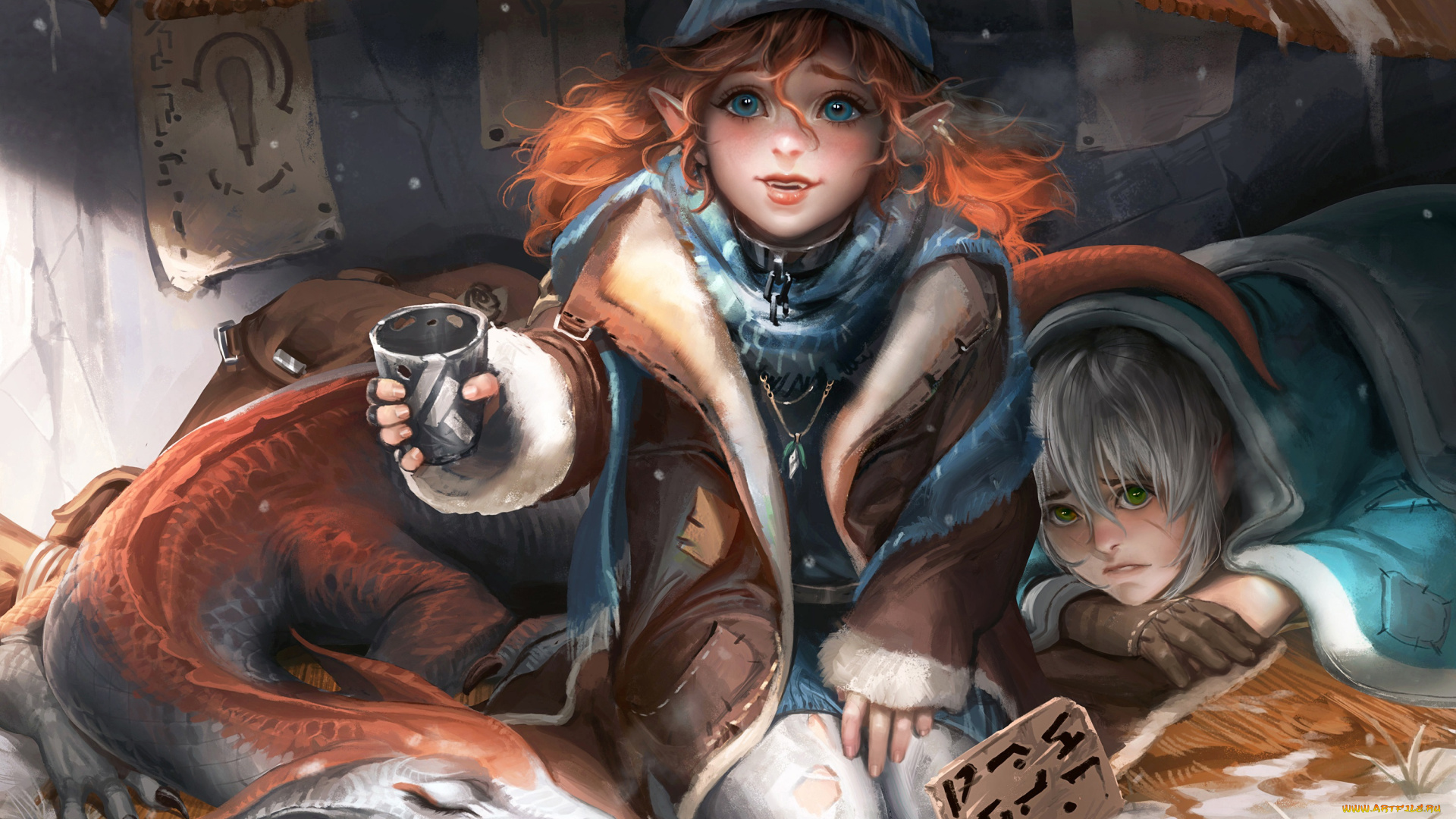 фэнтези, эльфы, дракон, мальчик, девушка