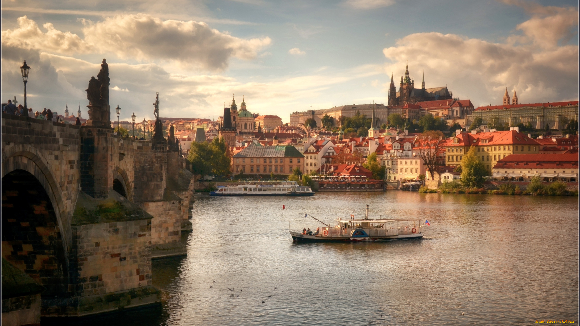 города, прага, , Чехия, река, мост