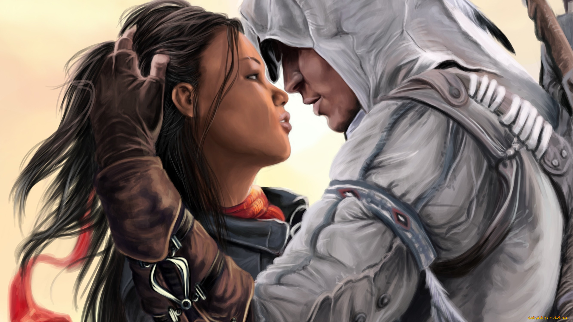 видео, игры, assassin’s, creed, iii, connor, aveline, парень, девушка, лента, красная, капюшон, assassins, creed, 3