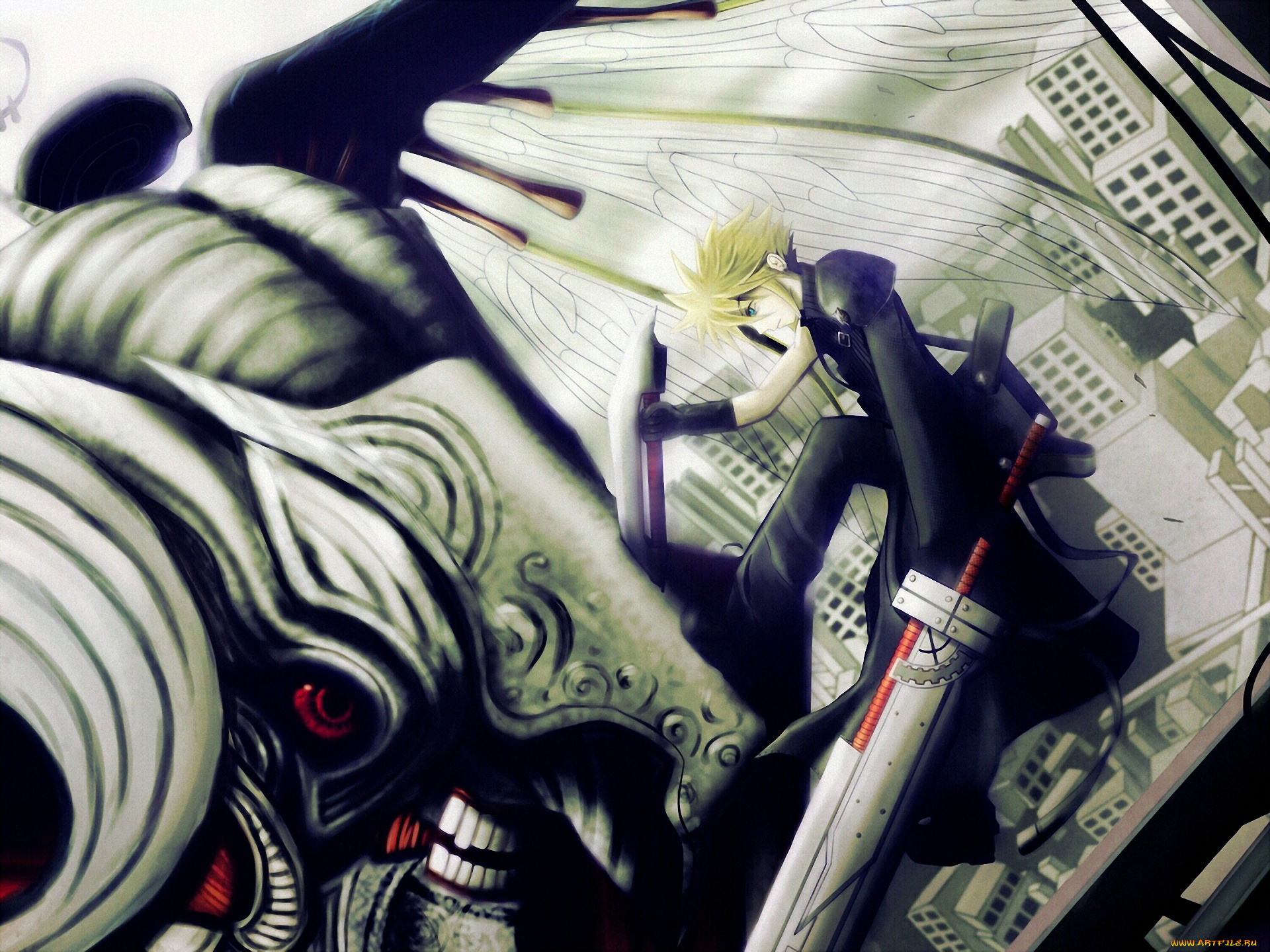 аниме, final, fantasy, монстр, меч, cloud