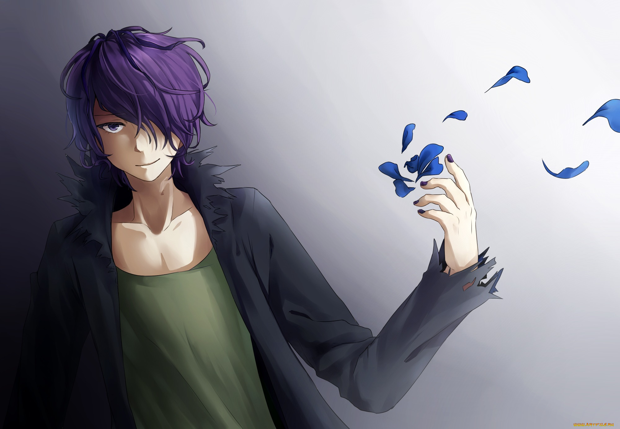 аниме, ib, лепестки, фон, парень, арт