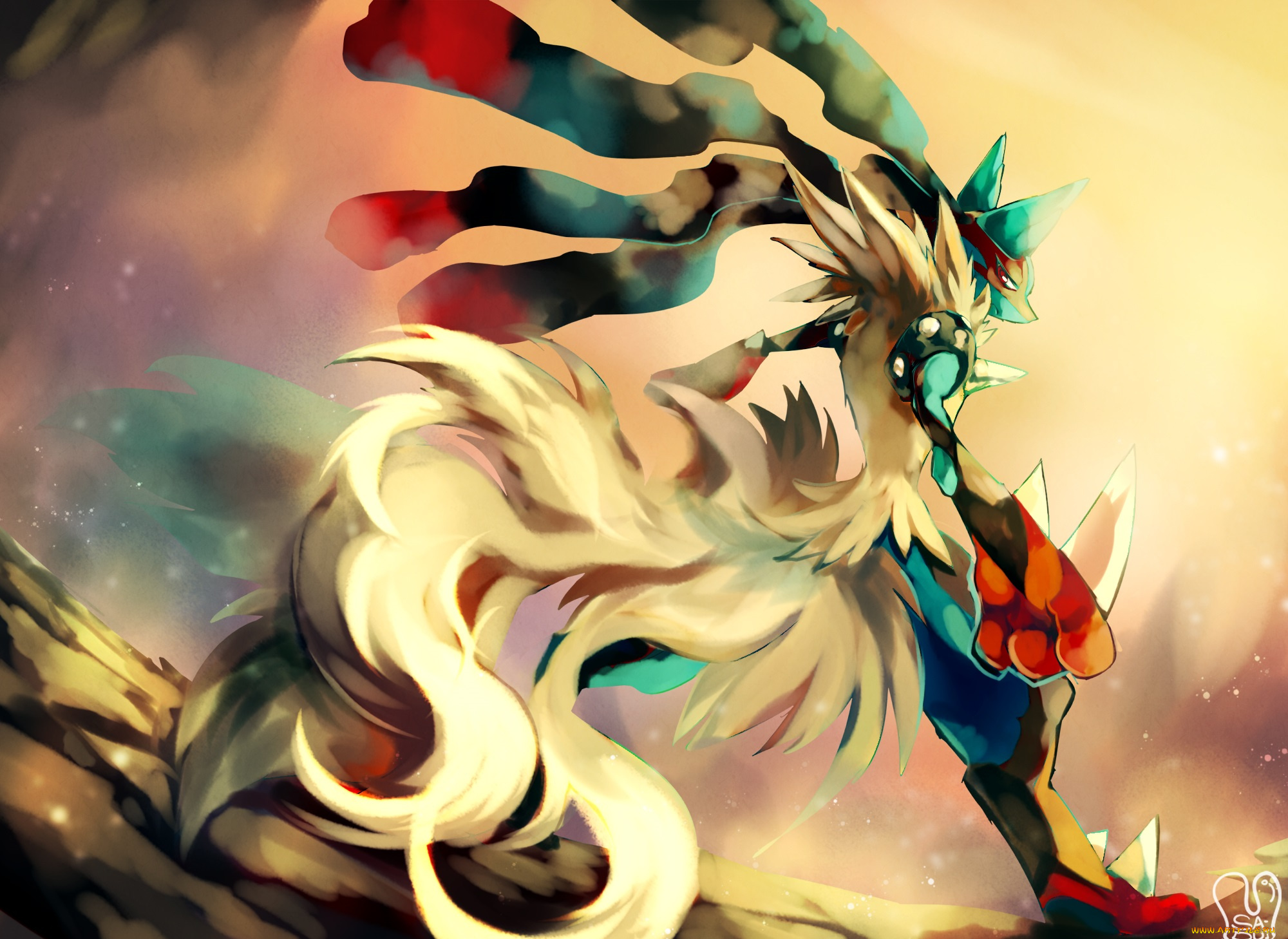 аниме, pokemon, взгляд, арт, покемон, шипы, лапы, стоит, хвост