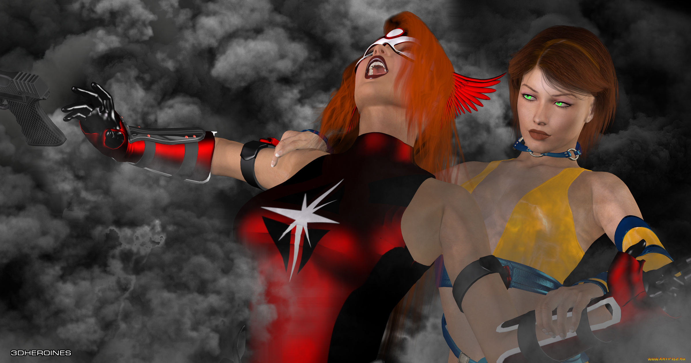 crimson, valkyrie, 3д, графика, fantasy, , фантазия, драка, девушки