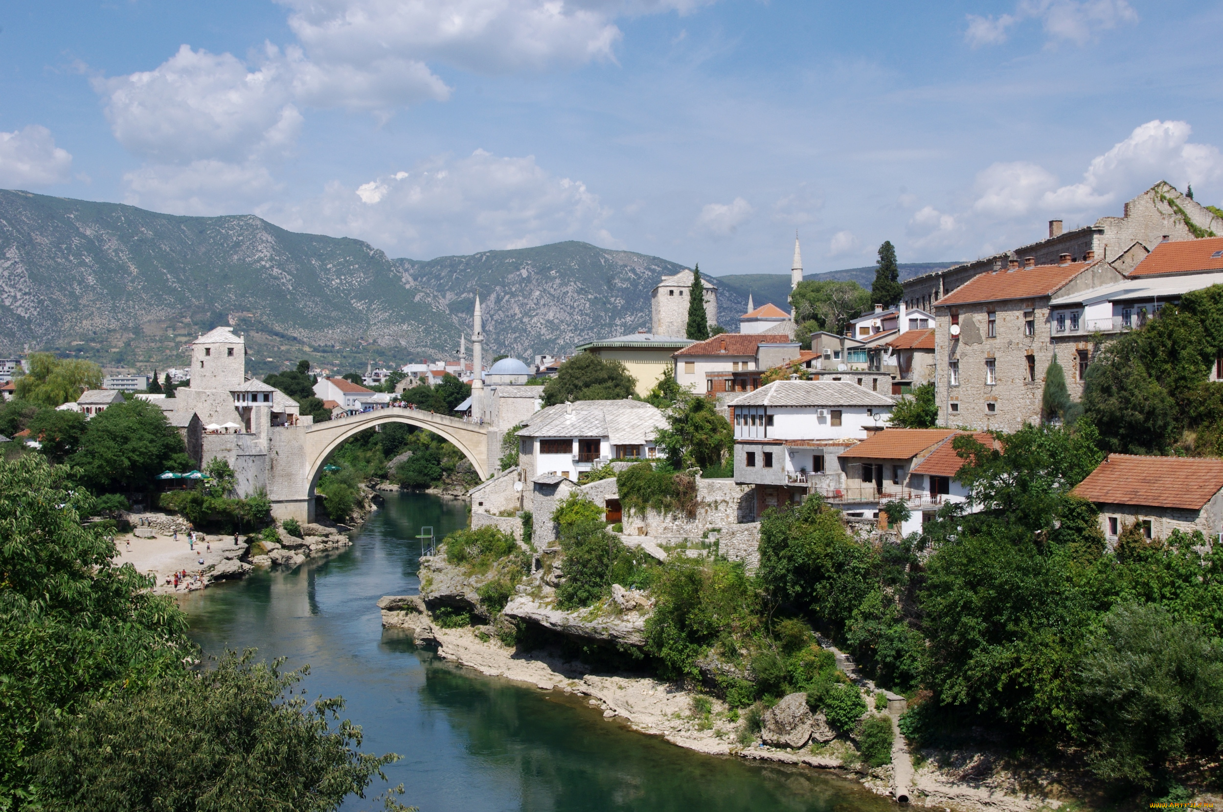 города, мостар, , босния, и, герцеговина, река, мост