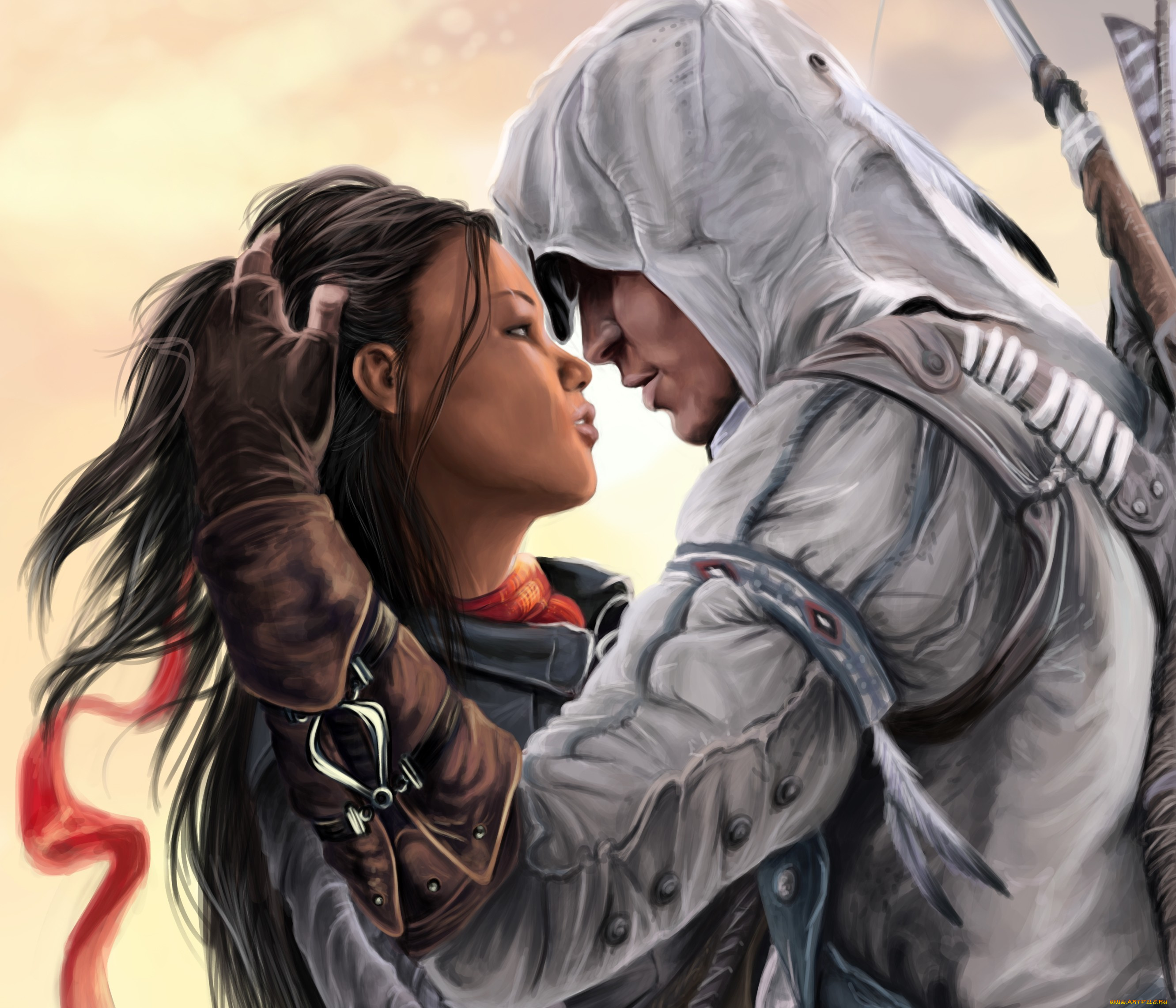 видео, игры, assassin’s, creed, iii, connor, aveline, парень, девушка, лента, красная, капюшон, assassins, creed, 3