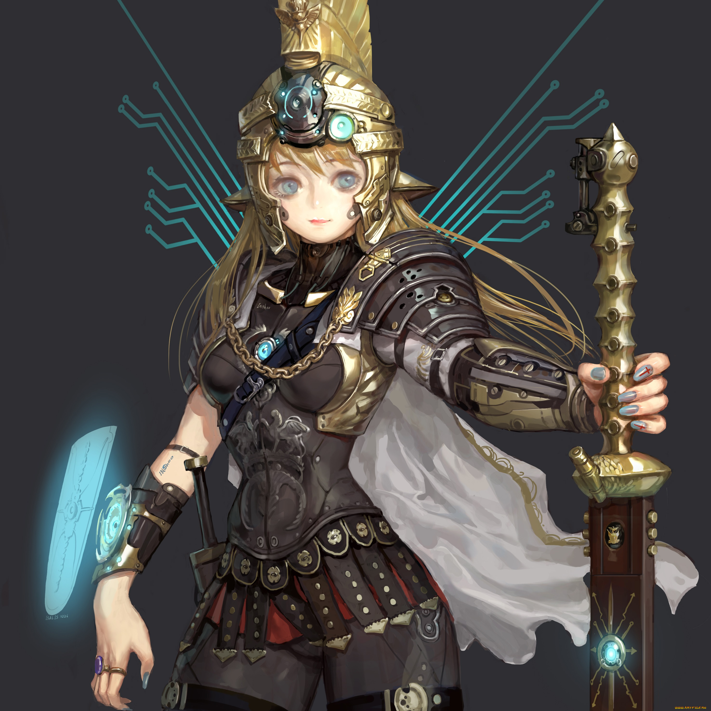 аниме, -weapon, , blood, &, technology, воин, меч, девушка