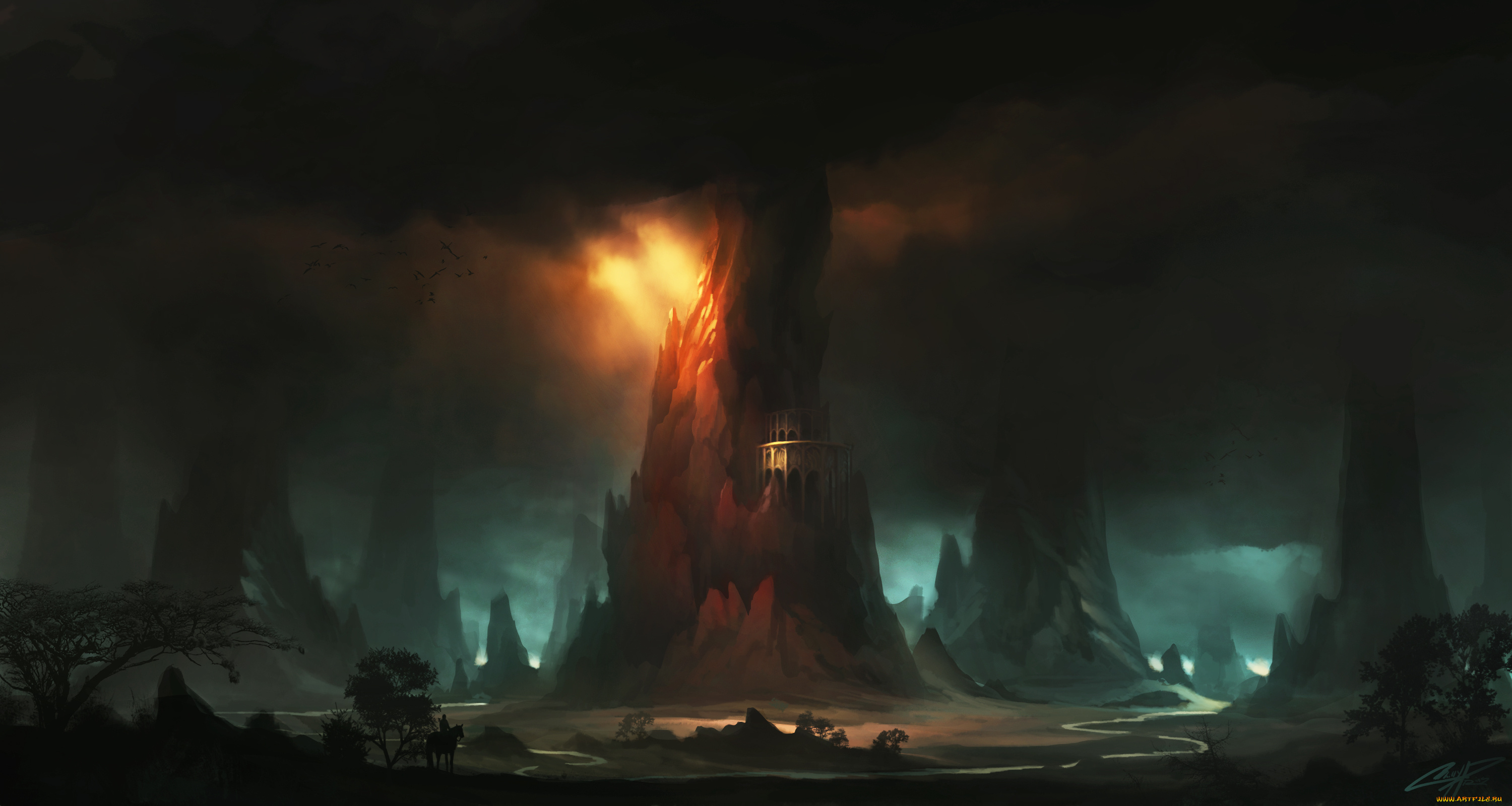 фэнтези, иные, миры, , иные, времена, иной, скалы, всадник, ручей, мир, тучи