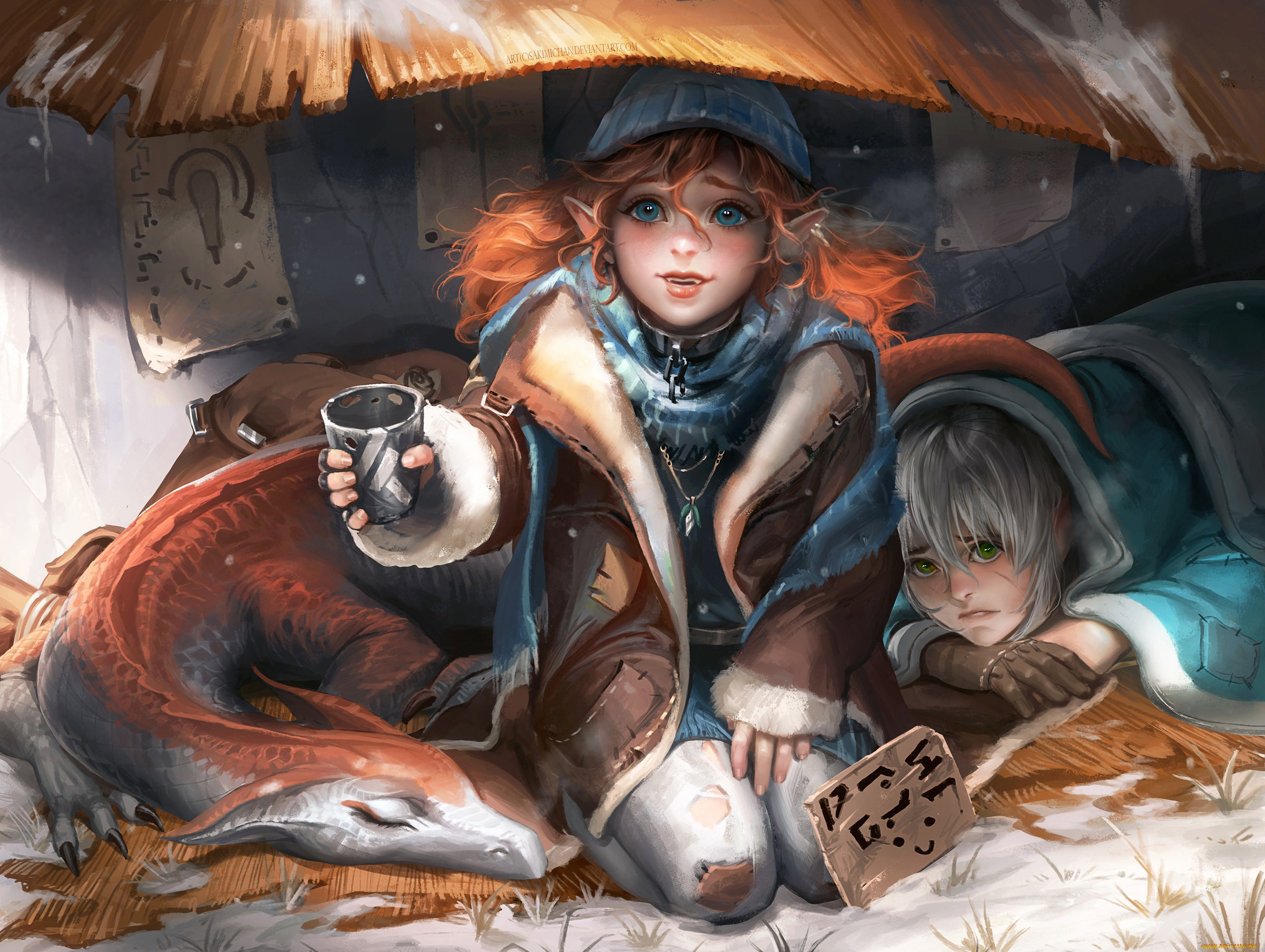 фэнтези, эльфы, дракон, мальчик, девушка