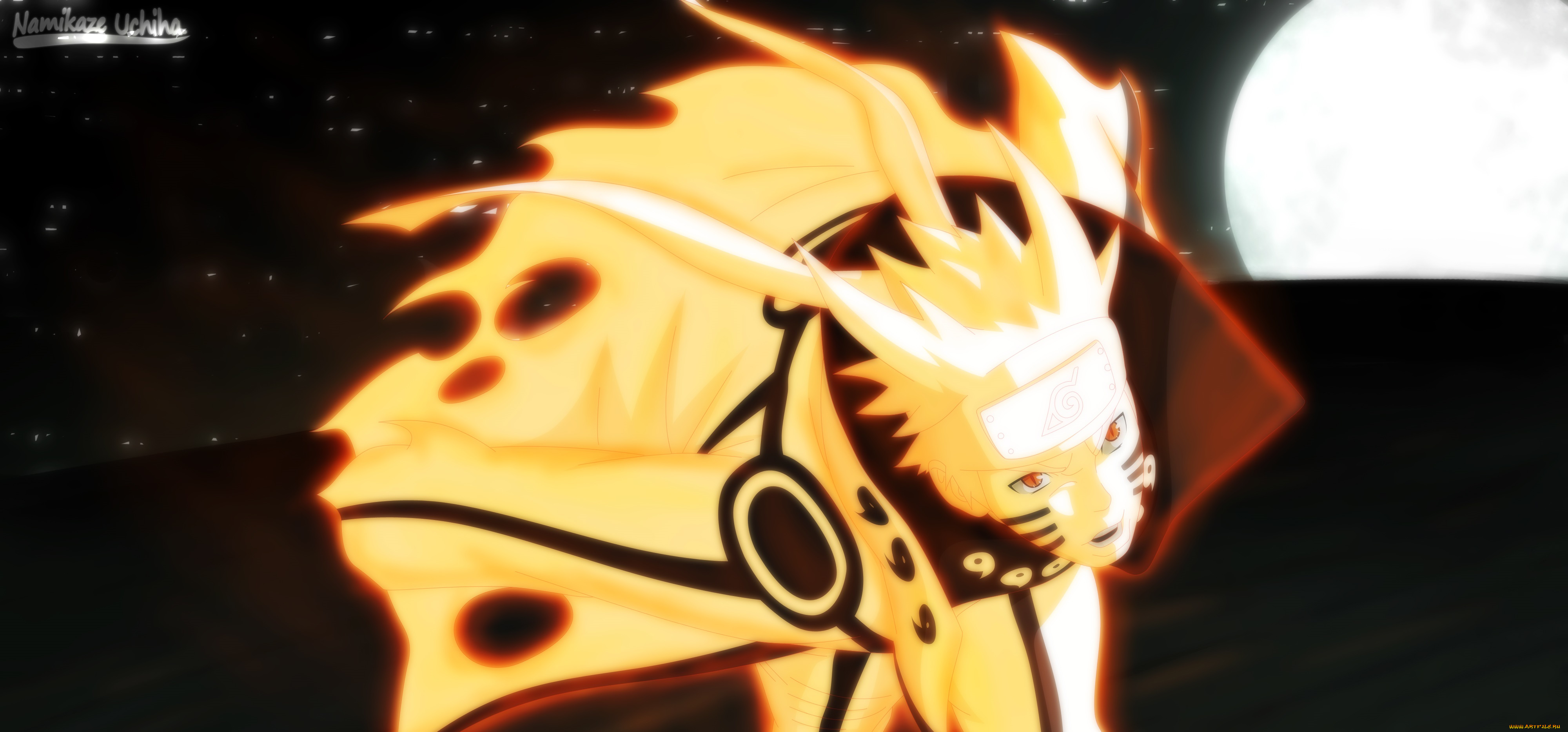 аниме, naruto, парень, сияние, чакра, блондин, шиноби, узумаки, наруто, плащ, режим, кьюби, арт, ждинчурики