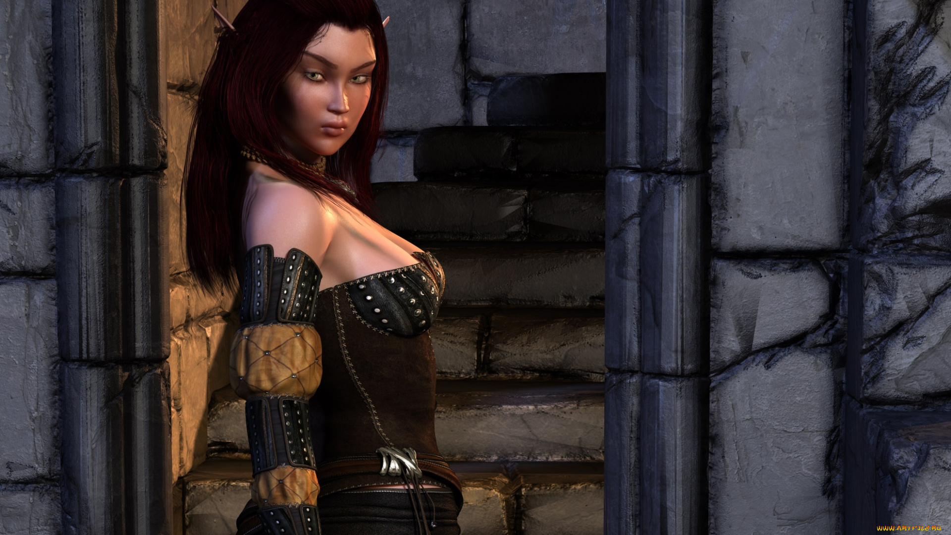 3д, графика, эльфы, , elves, эльфийка, взгляд, фон