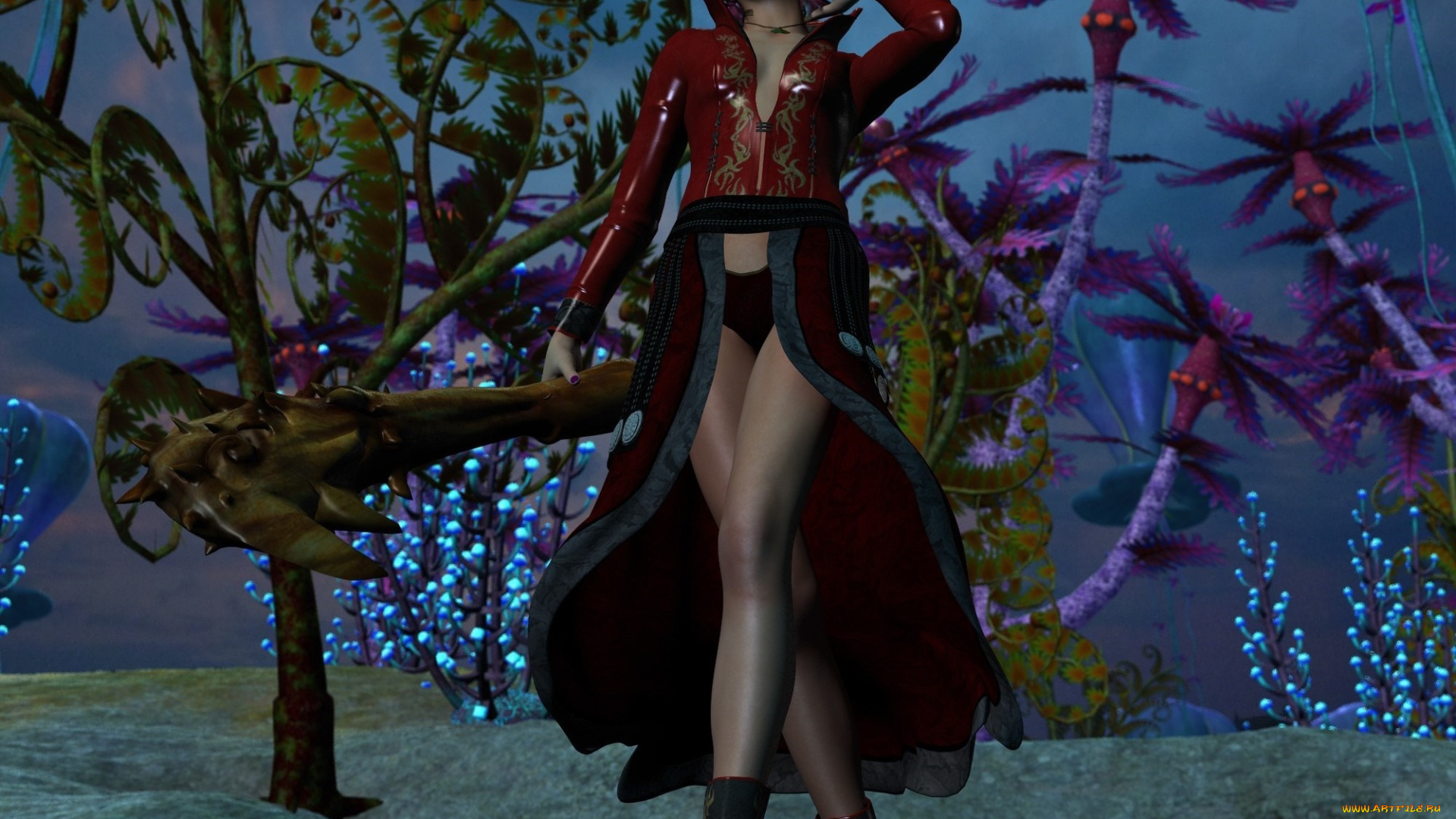 3д, графика, фантазия, , fantasy, фон, взгляд, девушка, шест