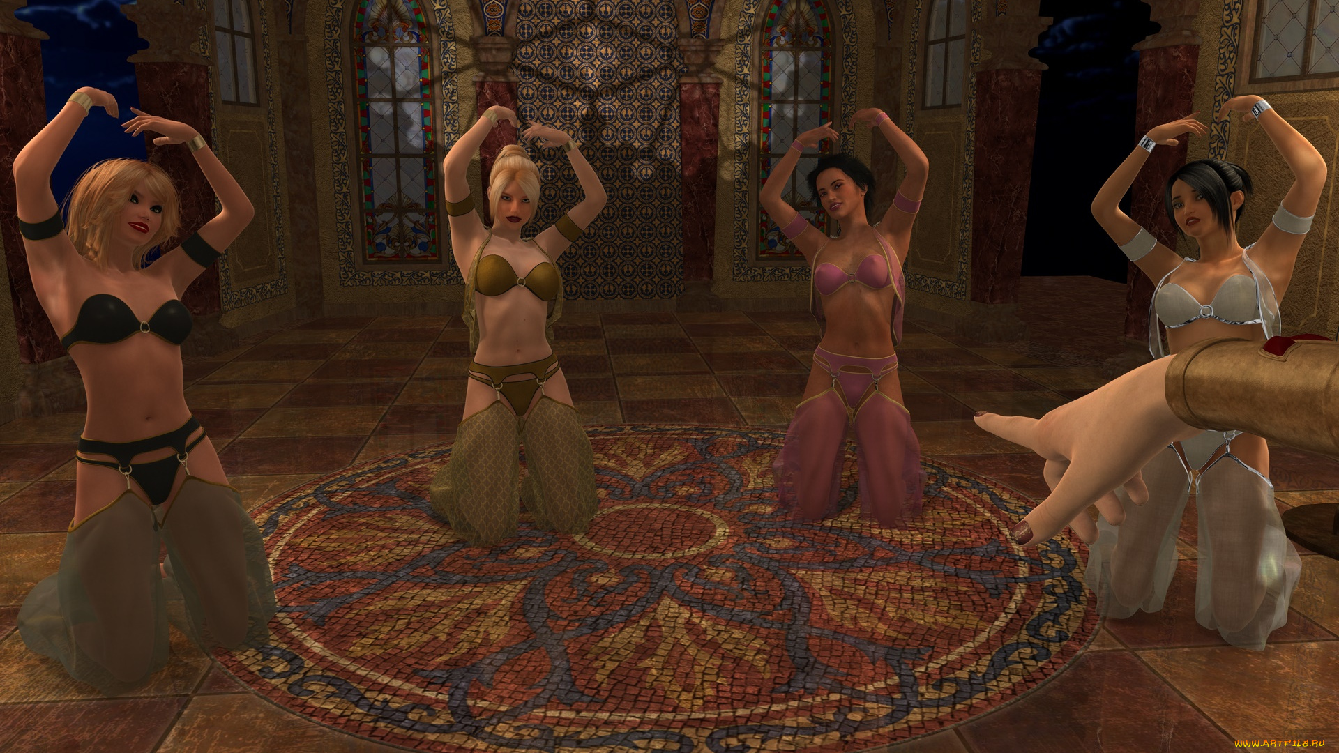 3д, графика, фантазия, , fantasy, танец, фон, взгляд, девушки