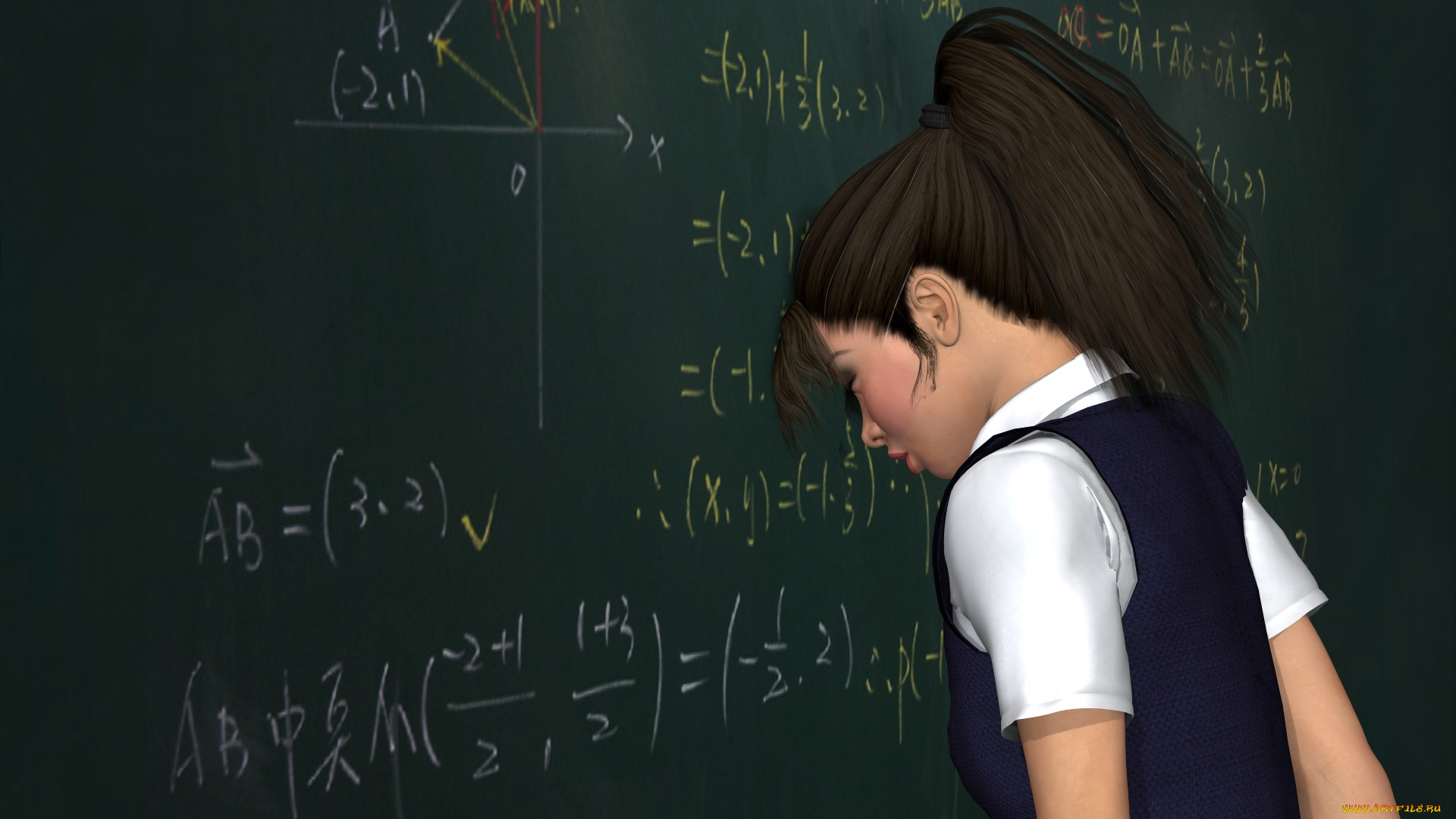 3д, графика, люди, , people, взгляд, девушка, ученица, фон