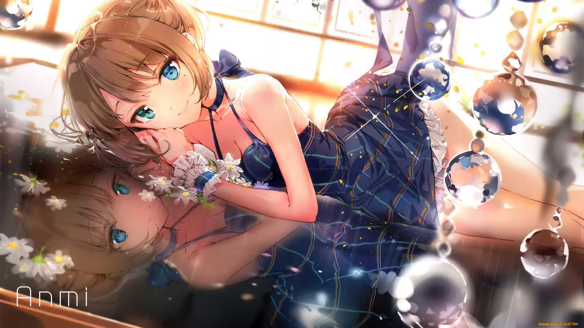 аниме, idolm@ster, девушка, арт, idolmaster, cinderella, girls, хрусталь, цветы, anmi, взгляд, шары, takagaki, kaede