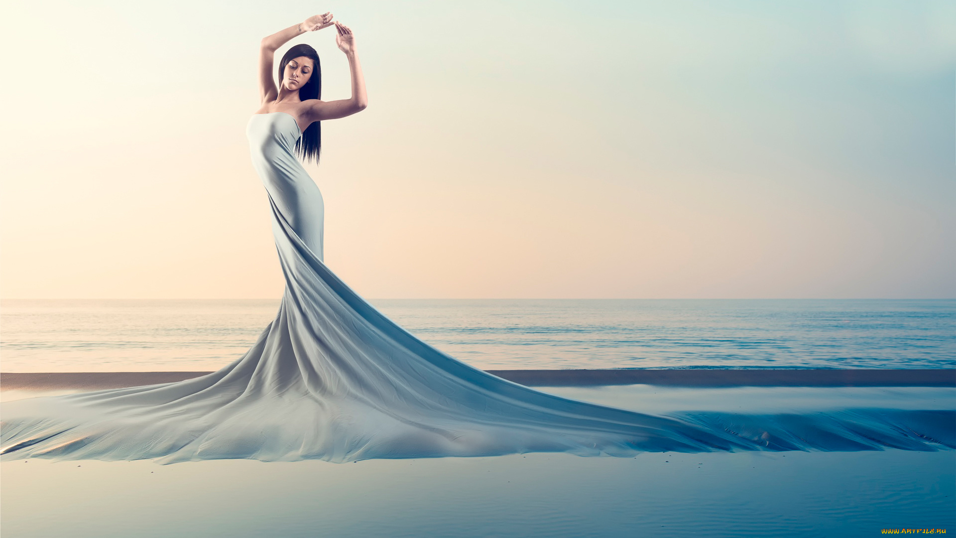 девушки, -unsort, , брюнетки, , шатенки, берег, платье, девушка, genesis