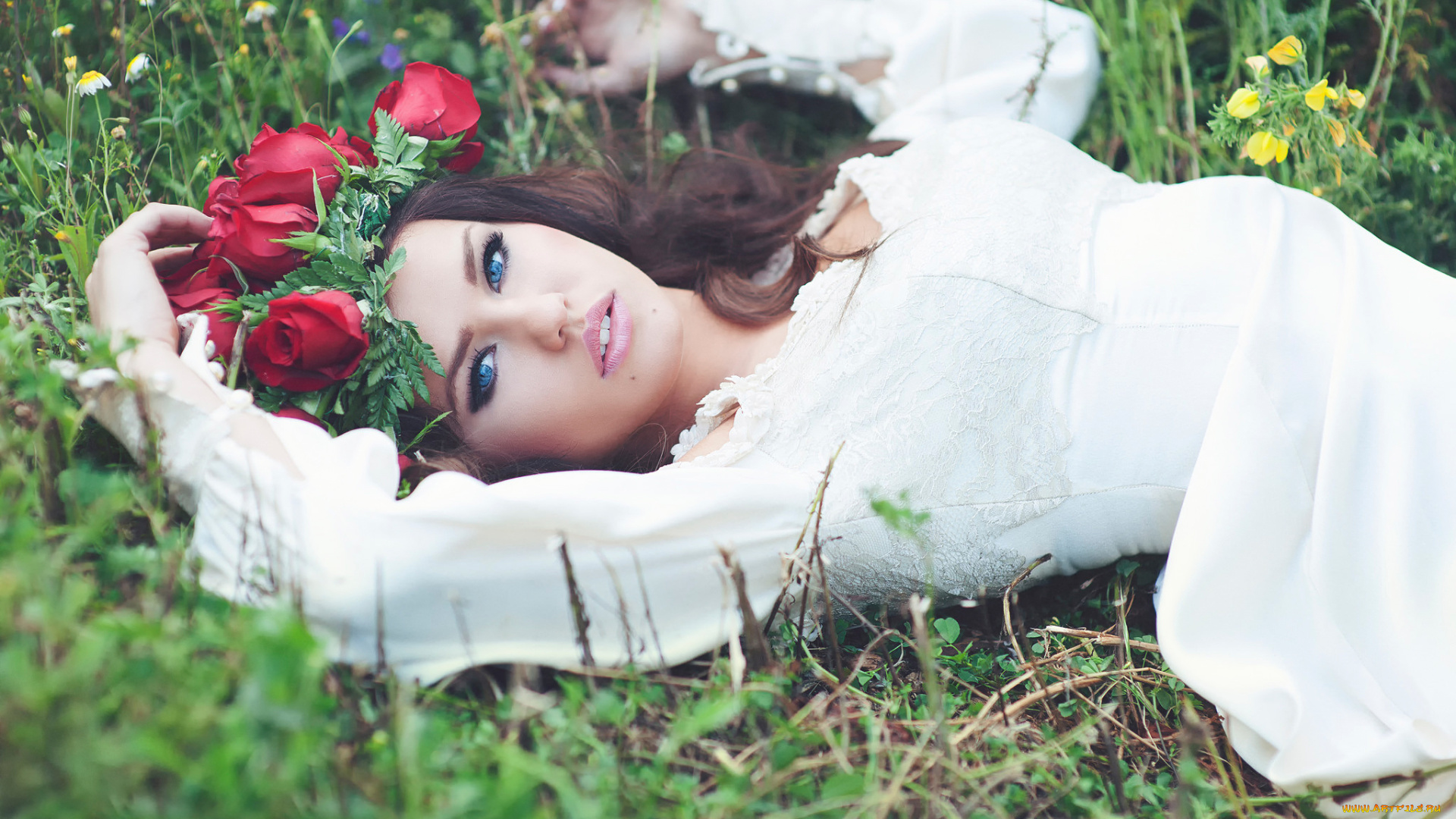 девушки, -unsort, , брюнетки, , шатенки, венок, голубоглазая, модель, rosie, mac, цветы