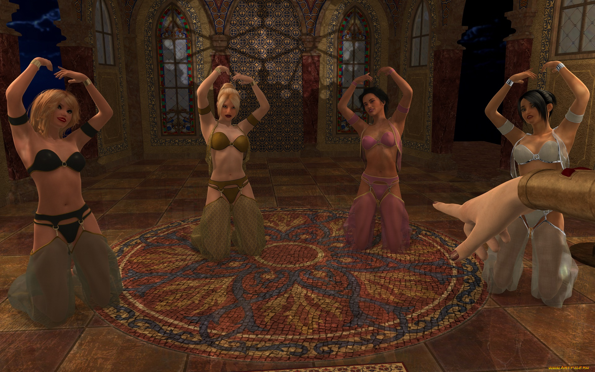 3д, графика, фантазия, , fantasy, танец, фон, взгляд, девушки