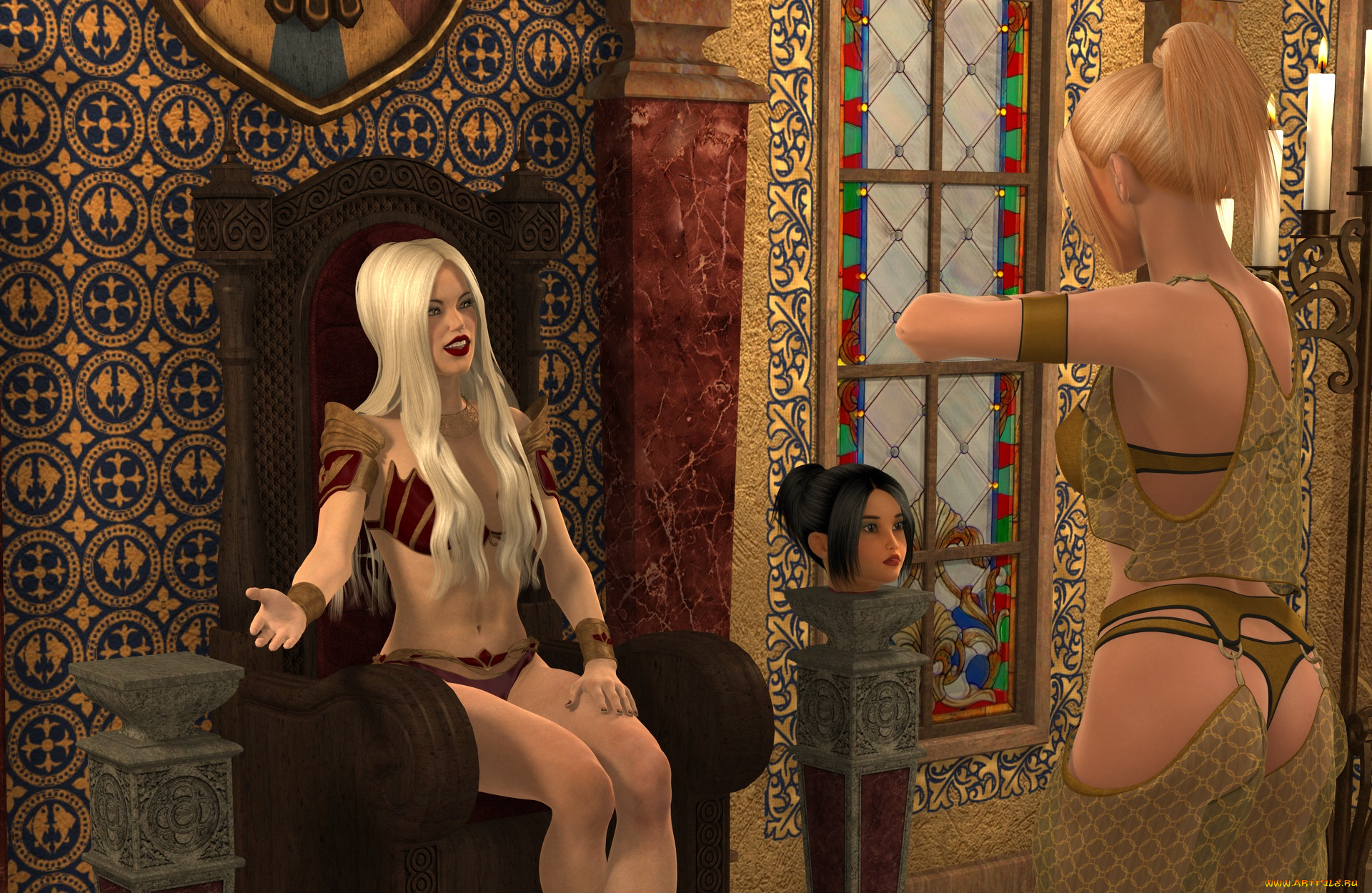 3д, графика, фантазия, , fantasy, свечи, фон, взгляд, девушки