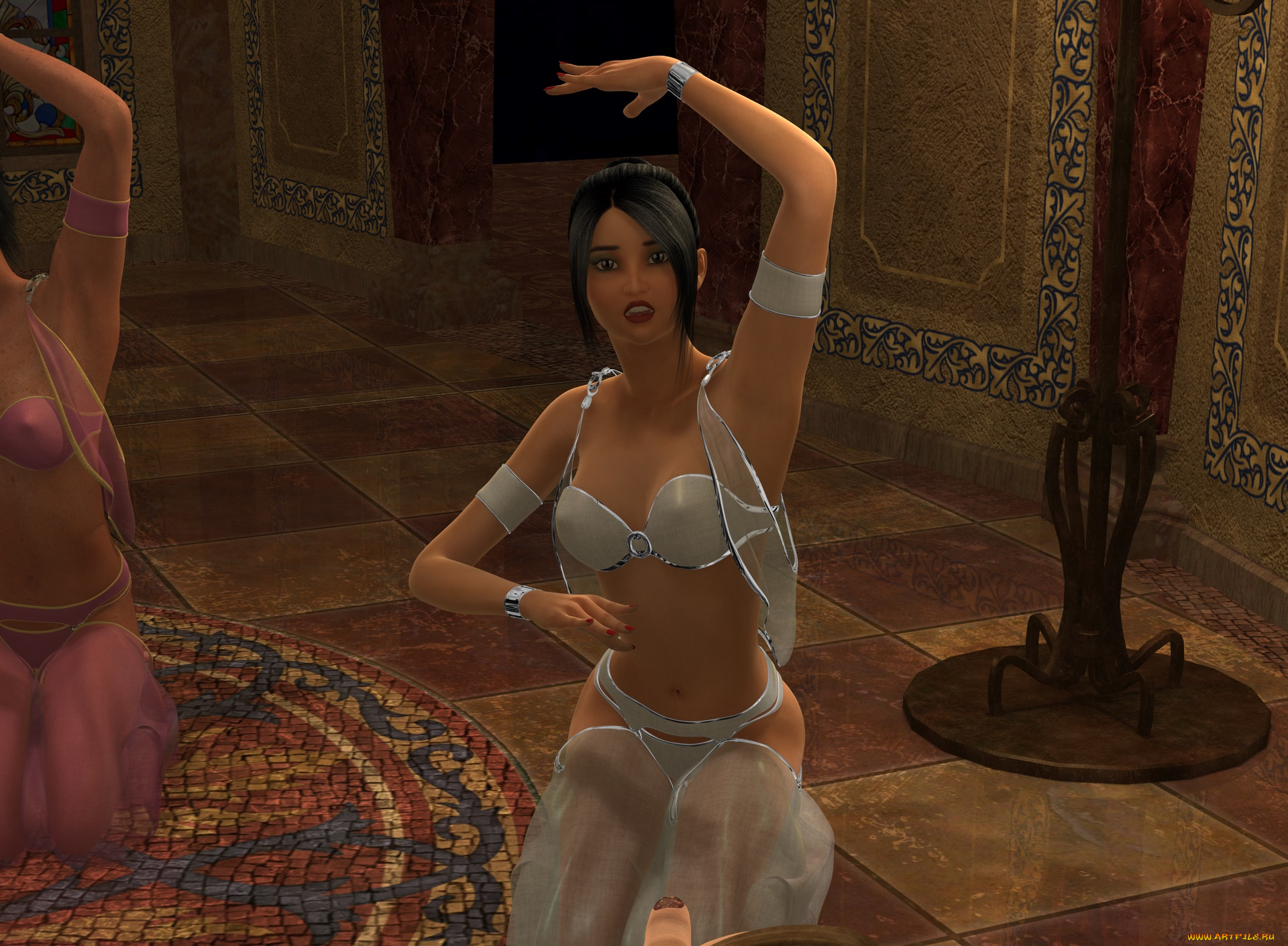 3д, графика, фантазия, , fantasy, трон, танец, фон, девушки, взгляд