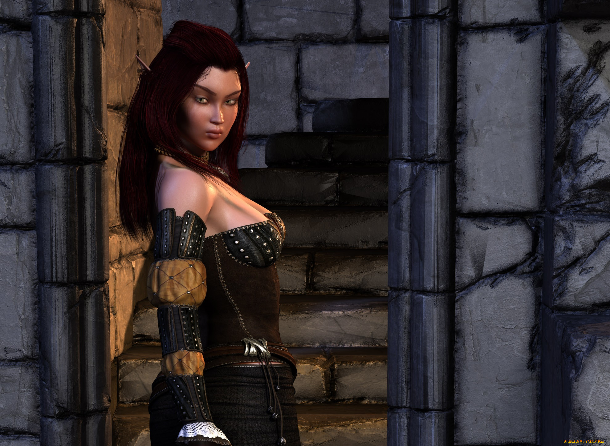 3д, графика, эльфы, , elves, эльфийка, взгляд, фон