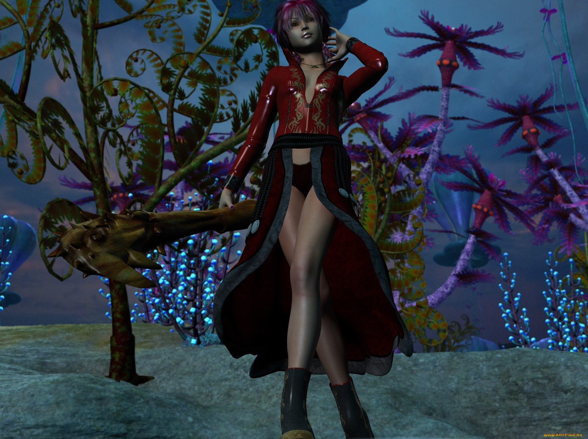 3д, графика, фантазия, , fantasy, фон, взгляд, девушка, шест