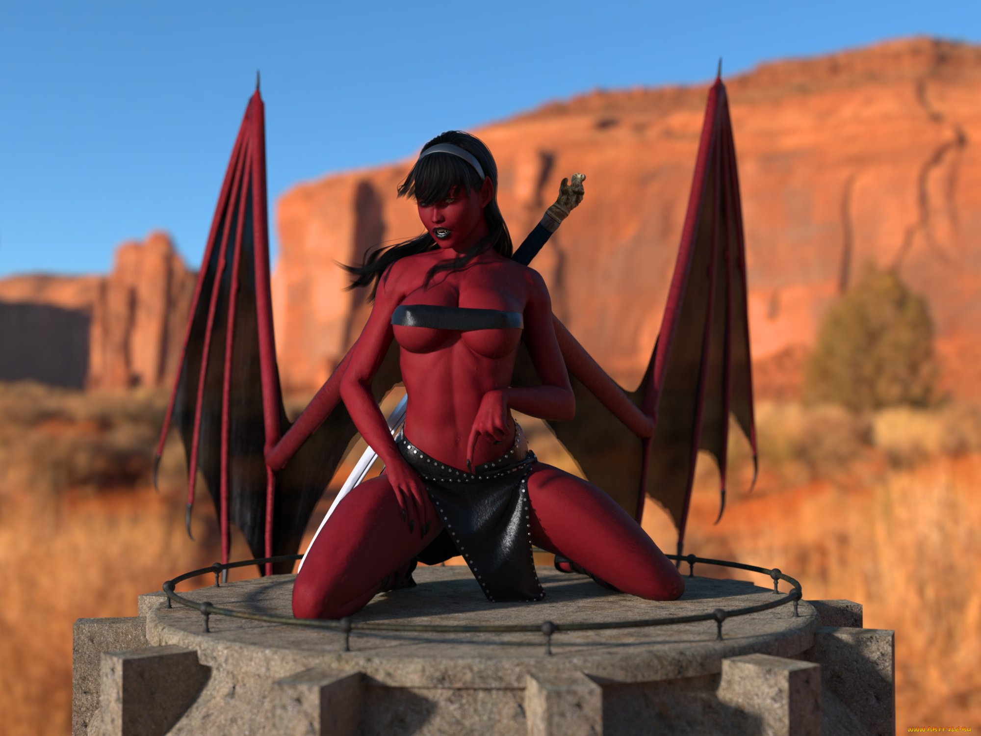 3д, графика, существа, , creatures, девушка, взгляд, фон, демон